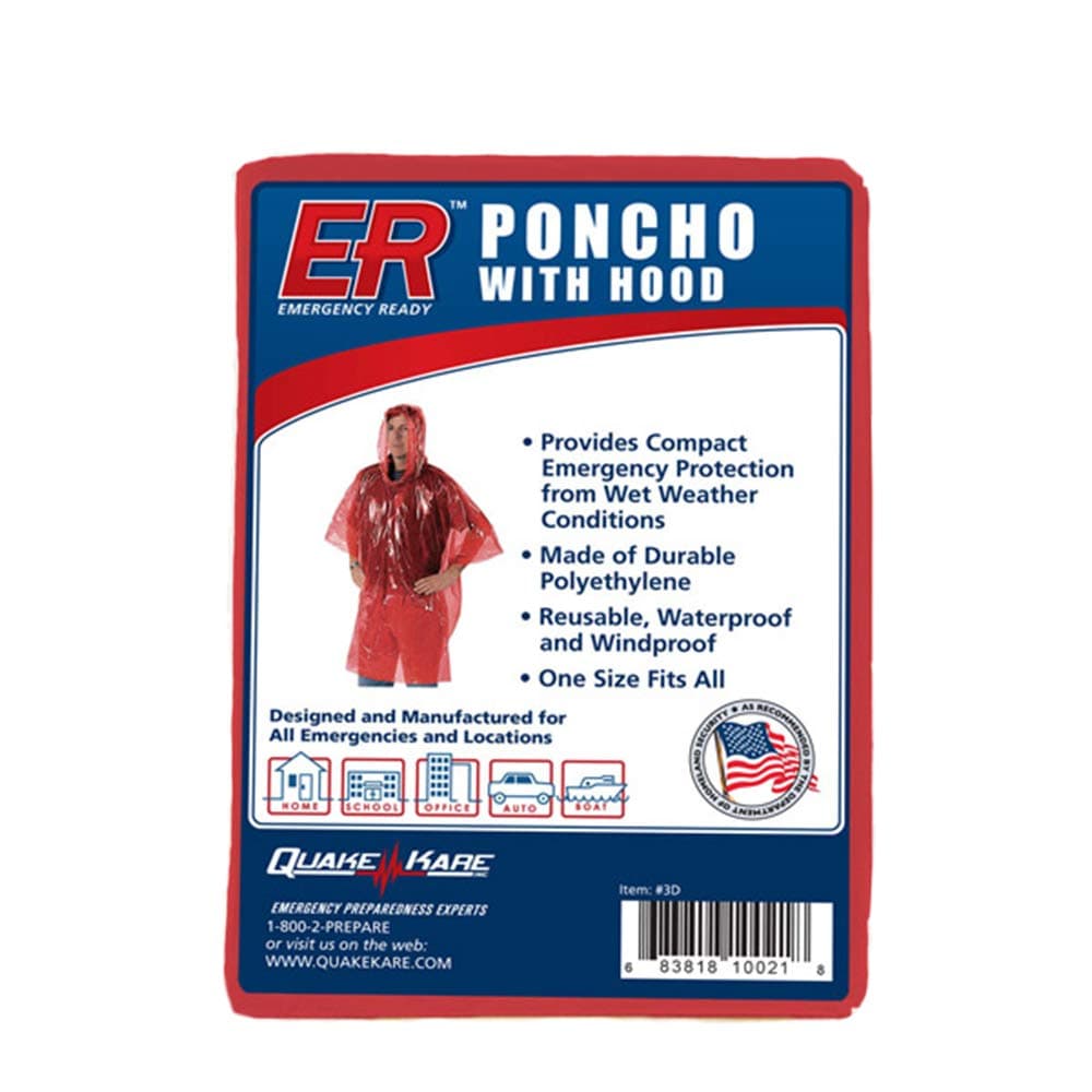 ER Emergency Ready Rain Poncho with Hood