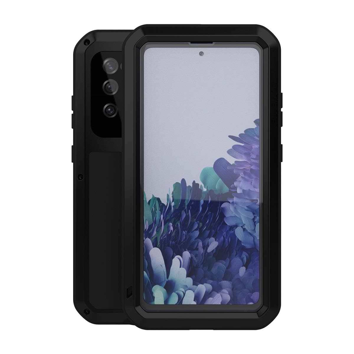 LOVE MEI Military Rugged Case for Samsung Galaxy S20 FE 5G, with Tempered Glass Screen Protector, Shockproof Dustproof Scratch Proof Hybrid Metal and Silicone Gel Heavy Duty Full Body Cover Black