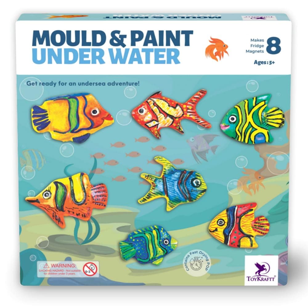 TOYKRAFTT Mould and Paint Art and Craft Kit for Kids 5-12 Years - DIY Fish Fridge Magnet Making Set - Creative Birthday Gift for Girls & Boys 5, 6, 7, 8 Year Olds - Best Return Gifts