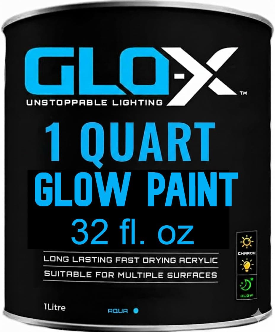 Glow in the Dark Acrylic Paint – UV Reactive Fluorescent Paint for Outdoor & Indoor Walls, Crafts, Halloween Decorations – Blue 34 fl oz (1 Litre)