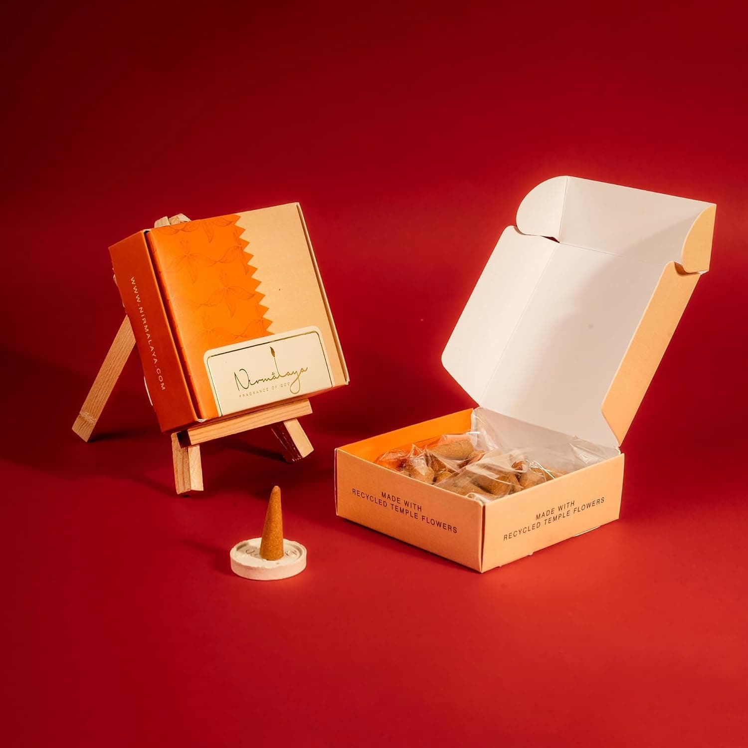 Nirmalaya Luxury Sandalwood Incense Cones | Handmade & Organic | Made in India from Recycled Flowers | Charcoal-Free, Bamboo-Free | 40 Cones, 100g | for Spiritual Rituals, Yoga & Meditation