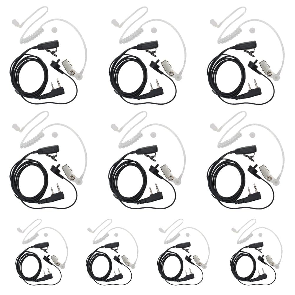 KENMAX 2 Pin Air Tube Earphone Earpiece with PTT Button for Walkie Talkie BAOFENG UV-5R UV-5RA UV-B5 BF-888S WOUXUN QUANSHENG(10 Pack)
