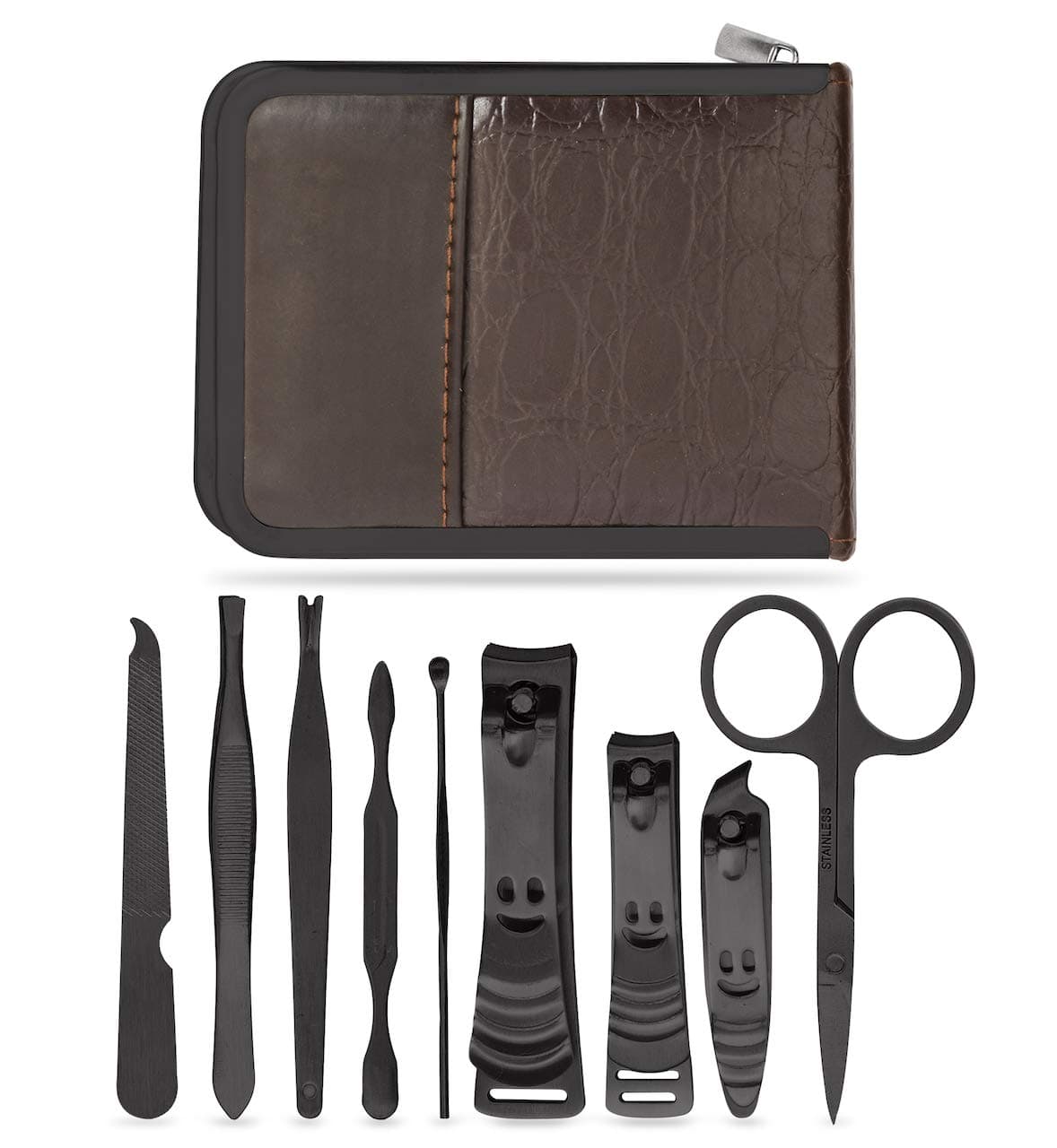 Manicure Set - Nail Kit - Pedicure Kit - Grooming Care Tools for Men and Women - Leather Travel Case with Fingernail Clippers, Toe Nails Clipper, and Nail File Buffer - Stainless Steel Tools
