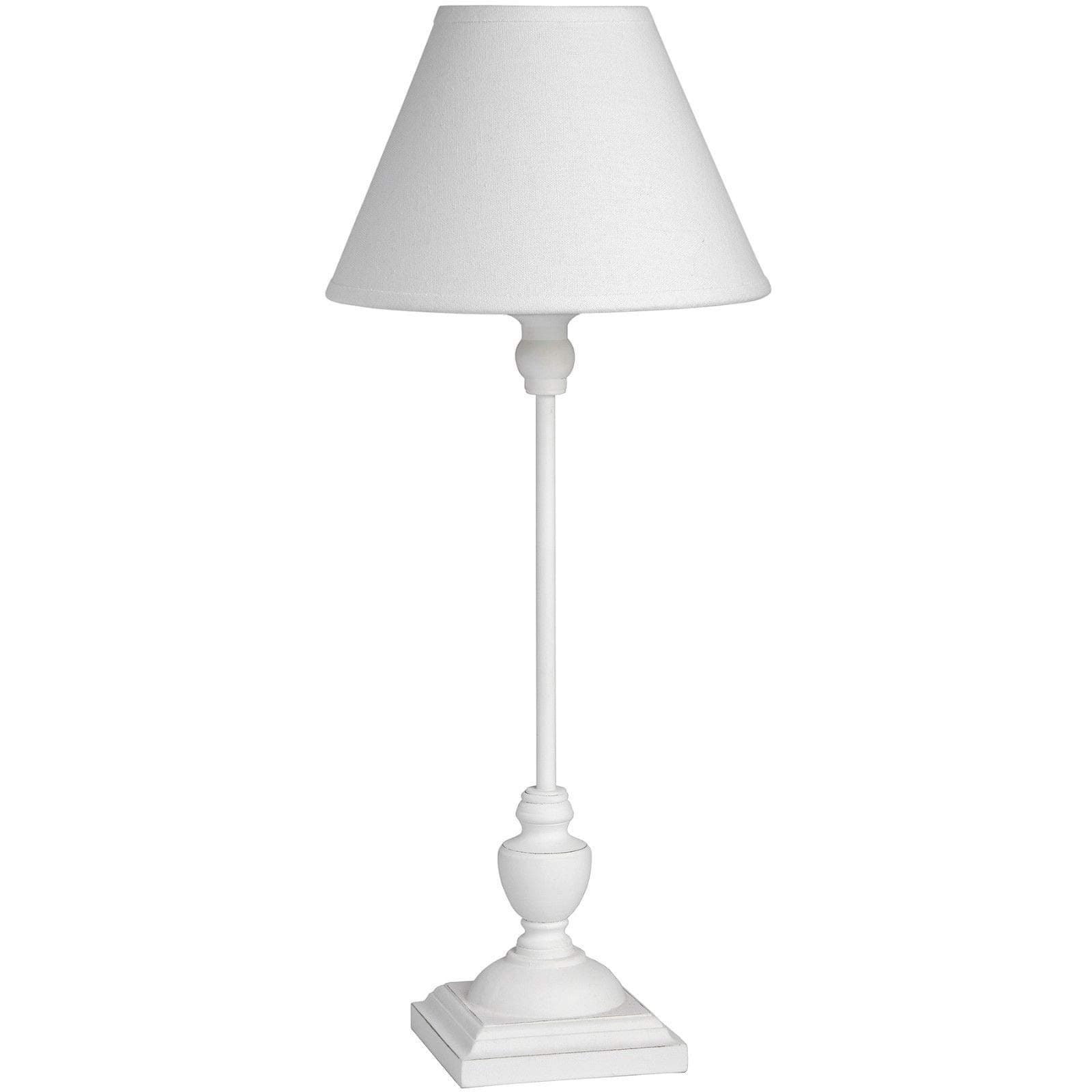 Slim Table Lamp White Wooden Base Linen Shade Shabby Chic Style 45cm