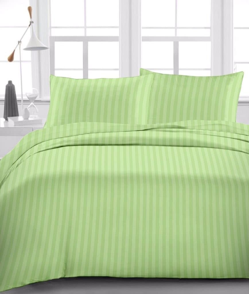 Queen King Bedding 300 TC Egyptian Cotton Bed Sheet Set (+8 Inch) Pocket Depth (Sage Stripe, King-XL Size)