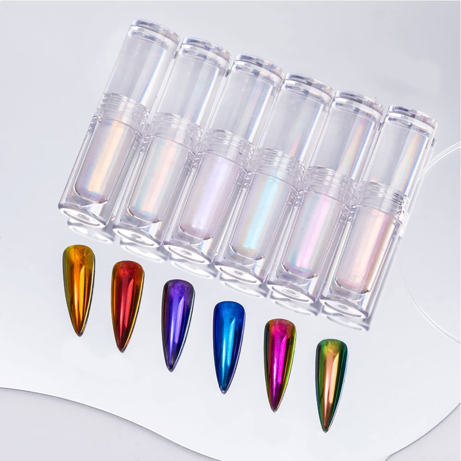 Pearl Liquid Nail Powder Pearlescent Ice Aurora Dust Nail Powder Chameleon Holographic Chrome Iridescent Mirror Effect Pigment High Gloss Nail Art Glitter for Home DIY Nail Tips