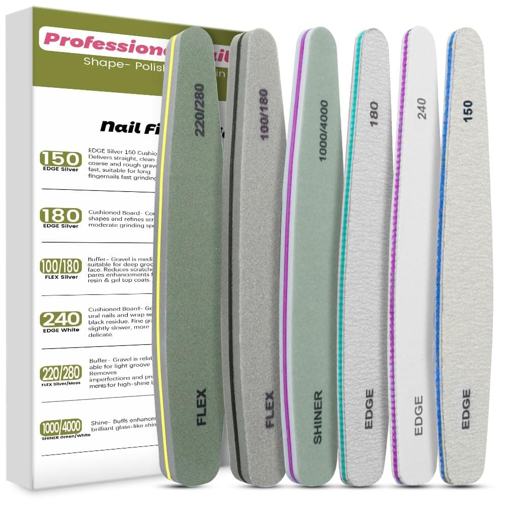 Professional Nail File Set Double Sided Grit 100/150/180/220/240/280/1000/4000 Buffer Emery Board Manicure Tools for Nail Grooming and Styling, Acrylic Gel Nail Buffer File Block Nail Polisher 6 Pcs