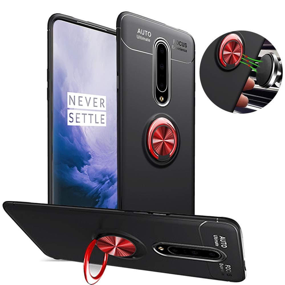 Muntonski 1plus 7 Pro Case Compatible with OnePlus 7Pro (2019) Cases Rotating Kickstand One7pro Cover TPU Scratchproof Protection Plus7 Skin Protective Bumper Ultra Thin 6.67 Inch (Black-Red)