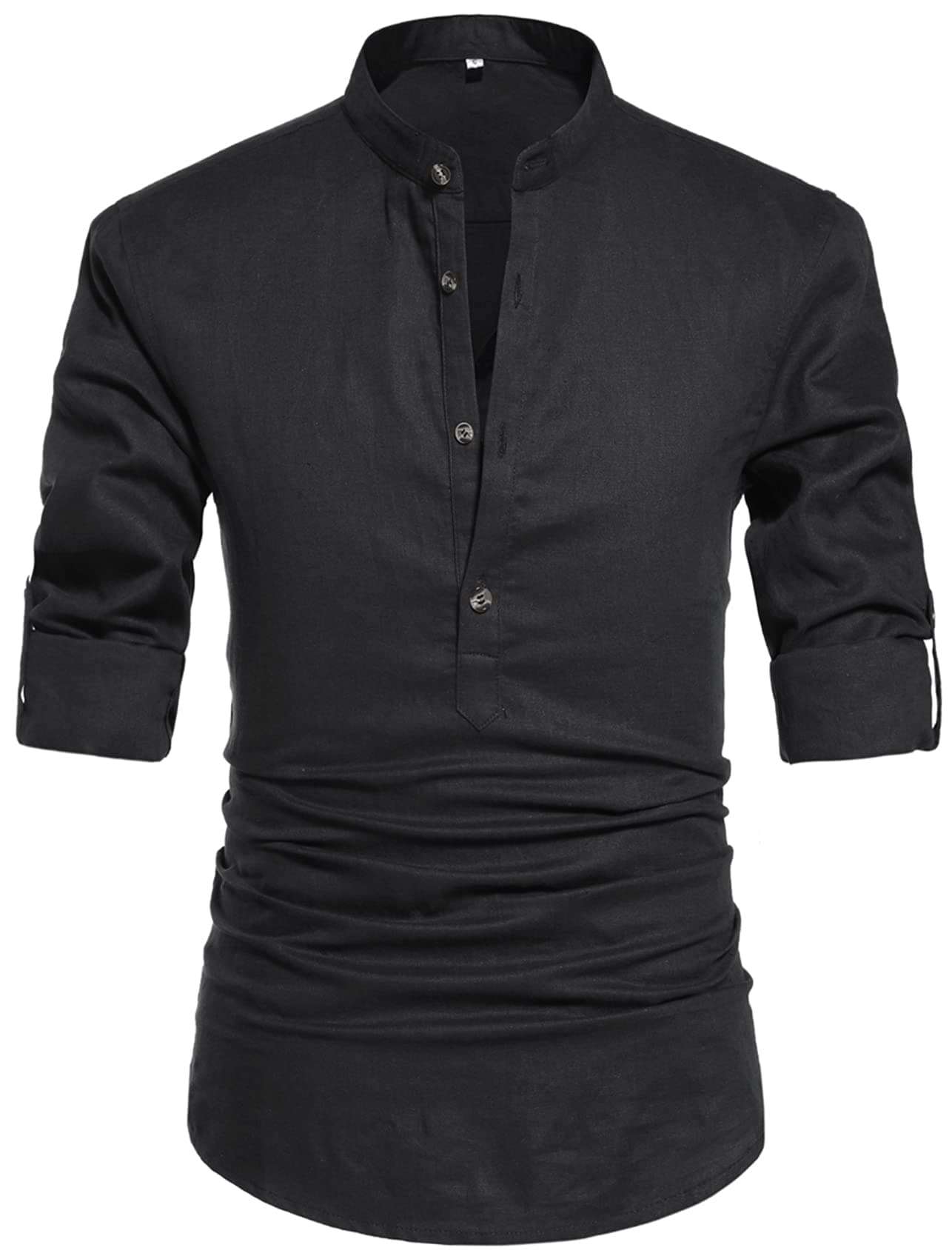 NITAGUTMen Henley Neck Long Sleeve Daily Look Linen Shirts