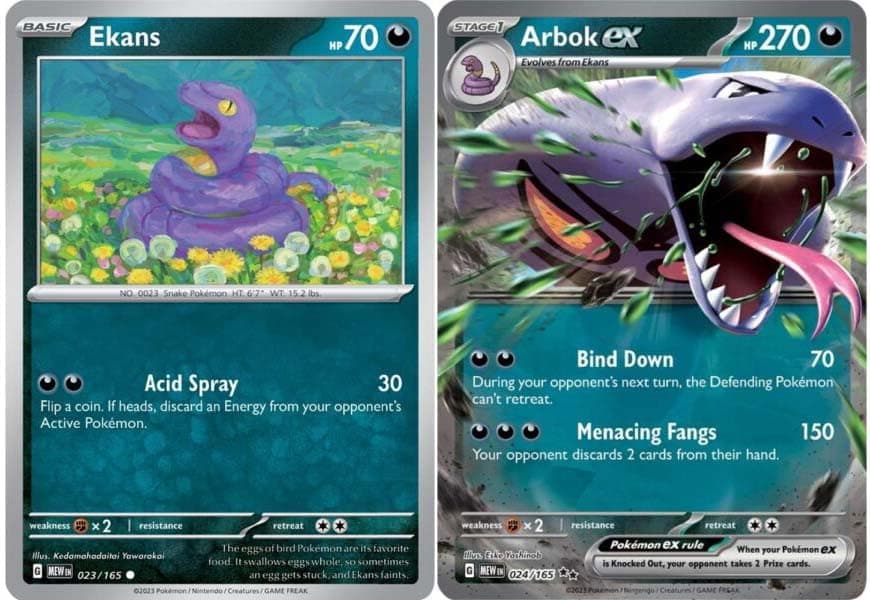 Pokemon Arbok ex 024/165 - 151 - Double Rare - Evolution 2 Card Lot