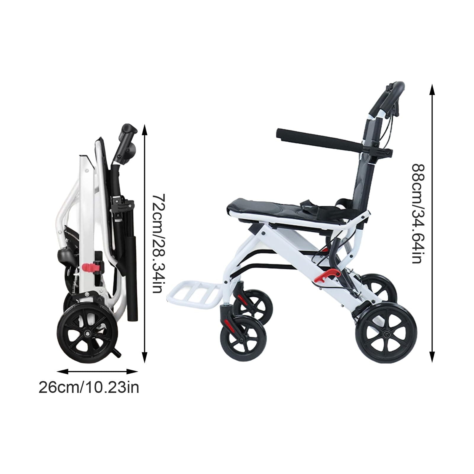 YOXIER Lightweight Foldable Transport Wheelchair for Adults & Seniors, Supports 200lbs with Handbrakes