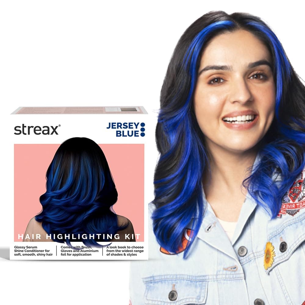 Hair Colour Highlight Kit | Blue Jersey Blue - Pack of 1 | Enriched with Walnut & Argan Oil | Easy to Use, DIY Application