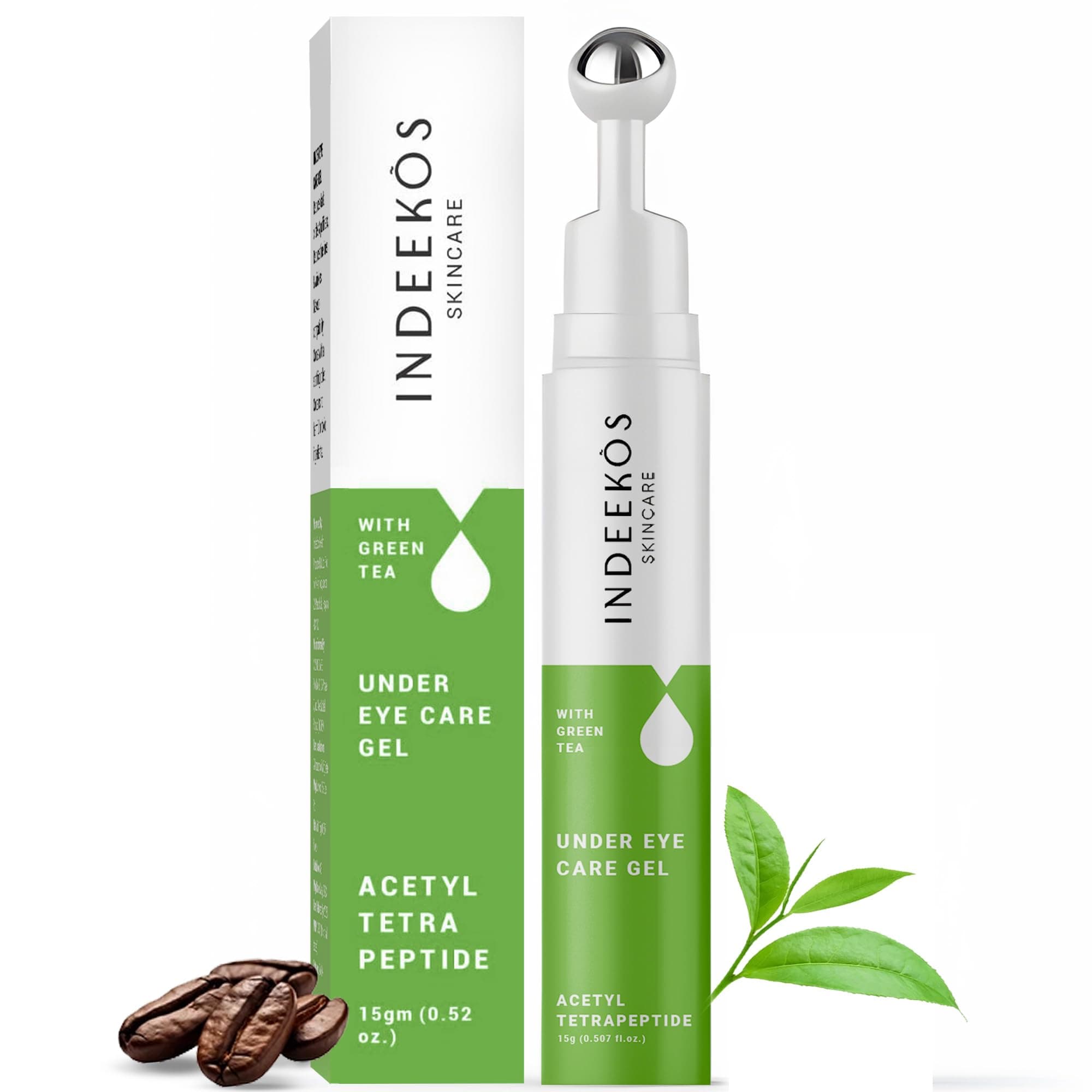 INDEEKOS Under Eye Gel Cream Reduces Dark Circles, Puffiness, Dryness, Wrinkles, and Fine Lines, Glow Booster, With Caffeine and Green Tea, Ideal for Men and Women, For All Skin Types-15gms Vegan