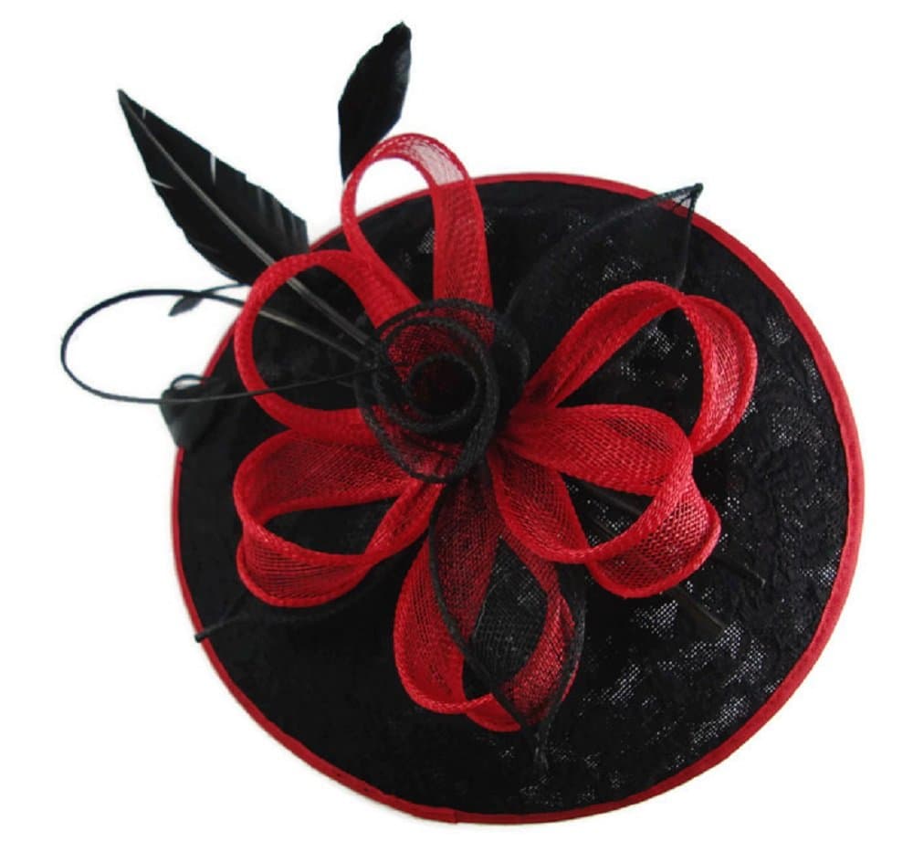 Signature Black & Red Woven Sinamay Flower Bow Hat Fascinator