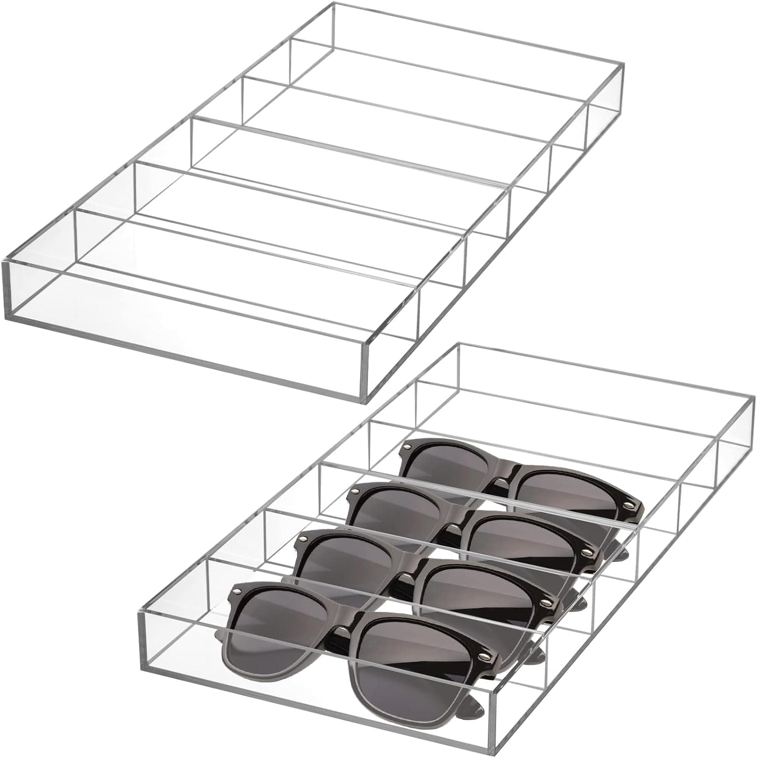 SOUJOY 2 Pack Acrylic Sunglasses Organizer, 6 Slot Clear Eyeglasses Storage Case, Eyewear Display Tray for Sunglasses, Fashion Eye Wear, Protective Glasses