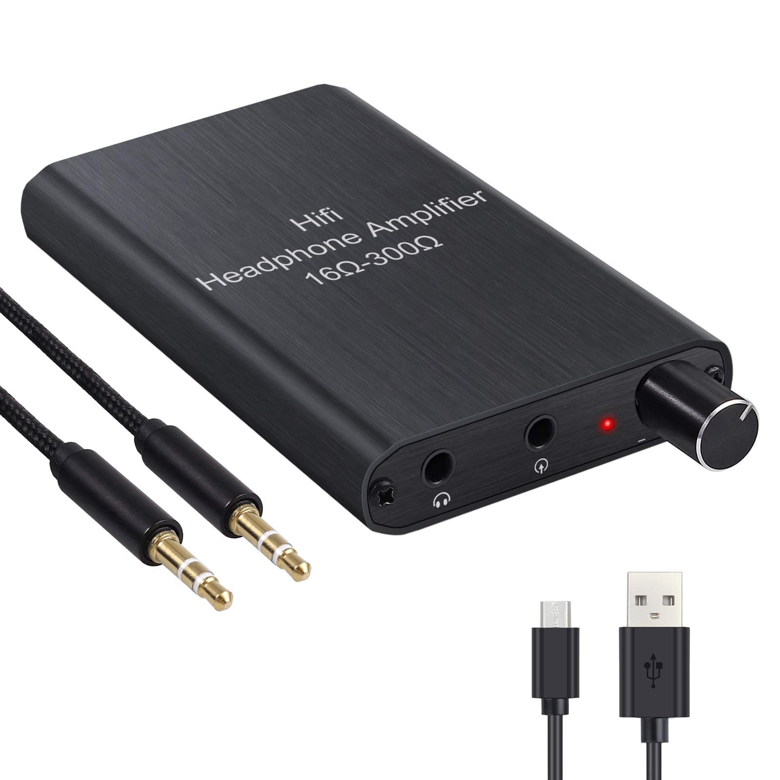 LiNKFOR HiFi Headphone Amplifier 16-300Ω Gain Switch 3.5mm Portable Headphone Amplifier Rechargeable Earphone Amplifier Aluminum Matte Surface with 1.2m/3.9ft USB Cable for MP3 iPods Phones Laptops