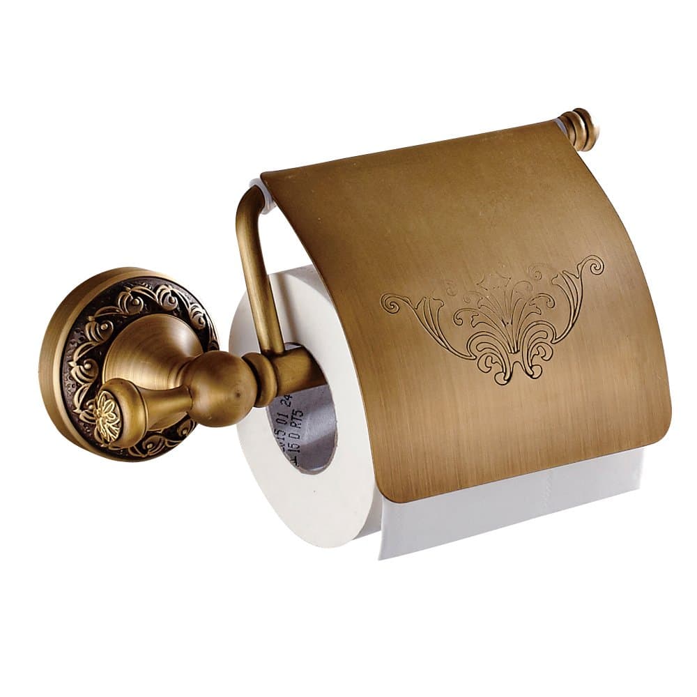 Weare Home Home Bathroom Accessories Retro Solid Copper Toilet Roll Holder and Tissue, Kitchen Paper, Minimal Classic with Carved Lid Bronze Coating Toilet Paper Holder
