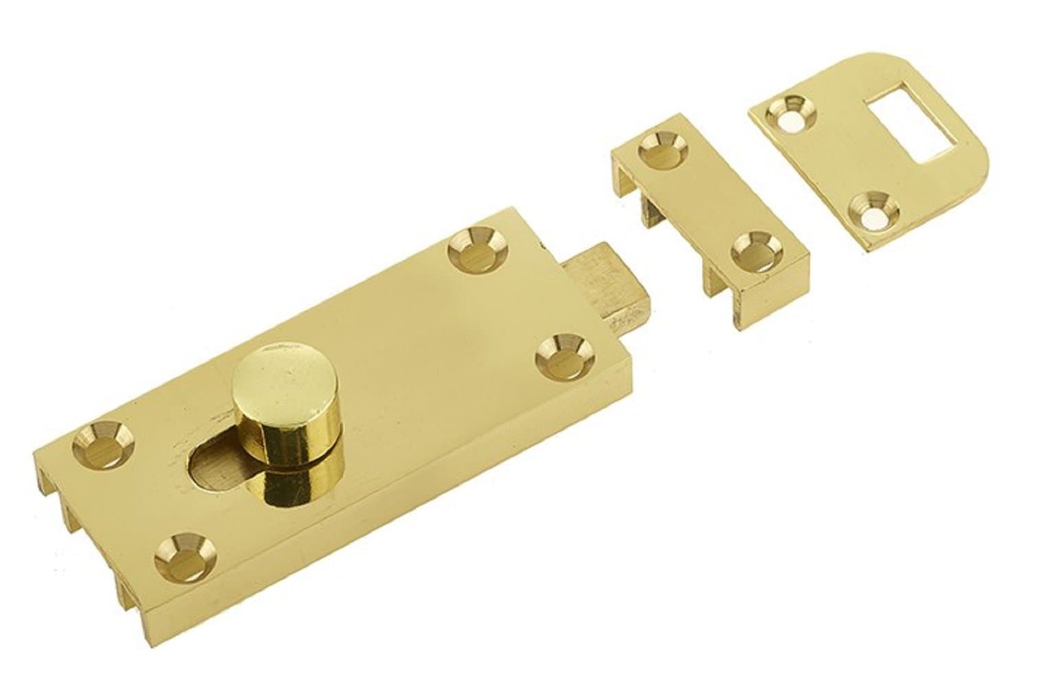 Jedo Quality Modern Slimline Bathroom Slide Bolt 63mm x 25mm (Polished Brass)