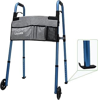 Folding Walkers for Seniors, Medical Walker 5'' Front Wheel Lightweight Walker with Storage Bag and Skis Glides Height Adjustable Aluminum Compact Standard Walker （Blue）
