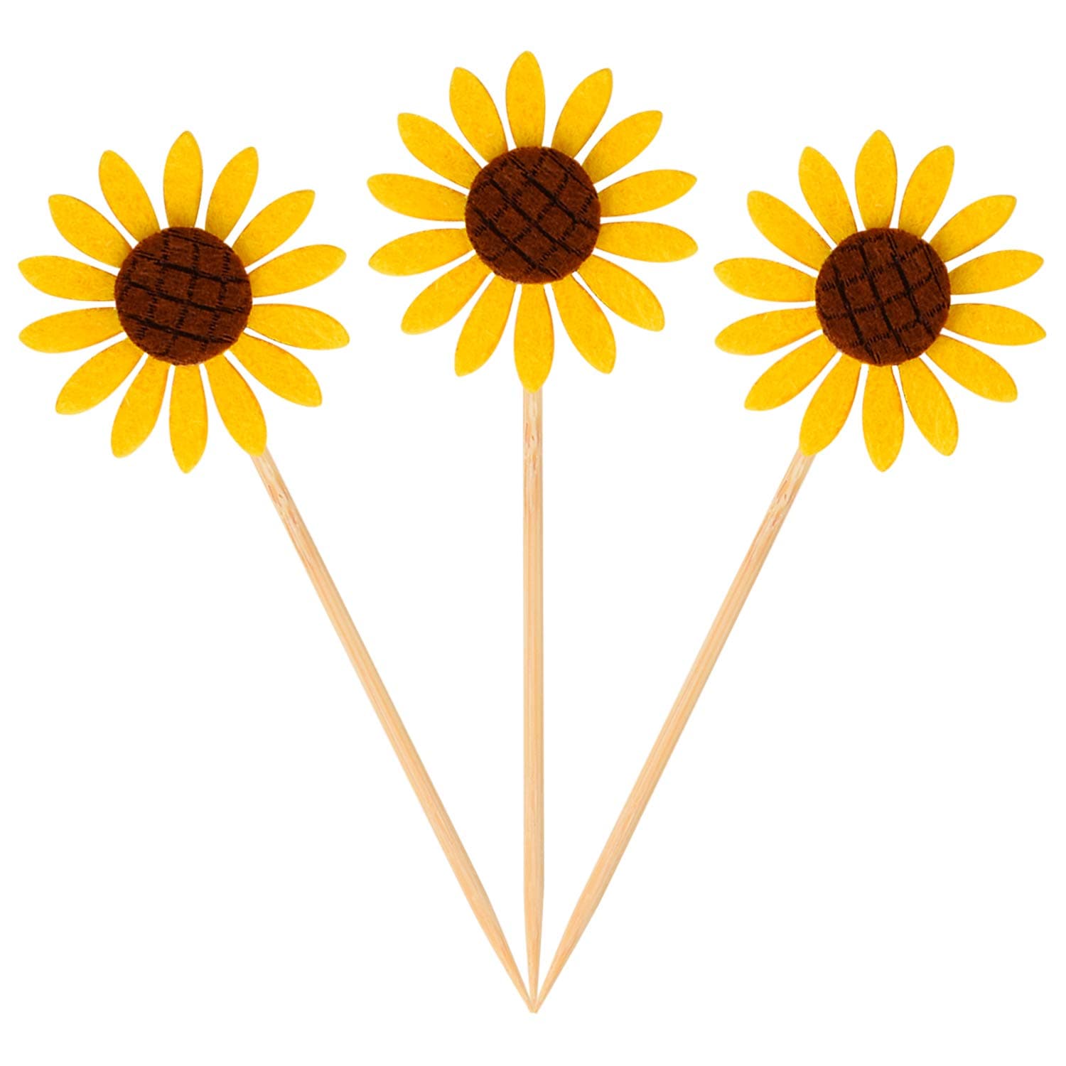 Donoter 36 Pcs Sunflower Cupcake Toppers Picks for Birthday Engagement Party Food Decorations