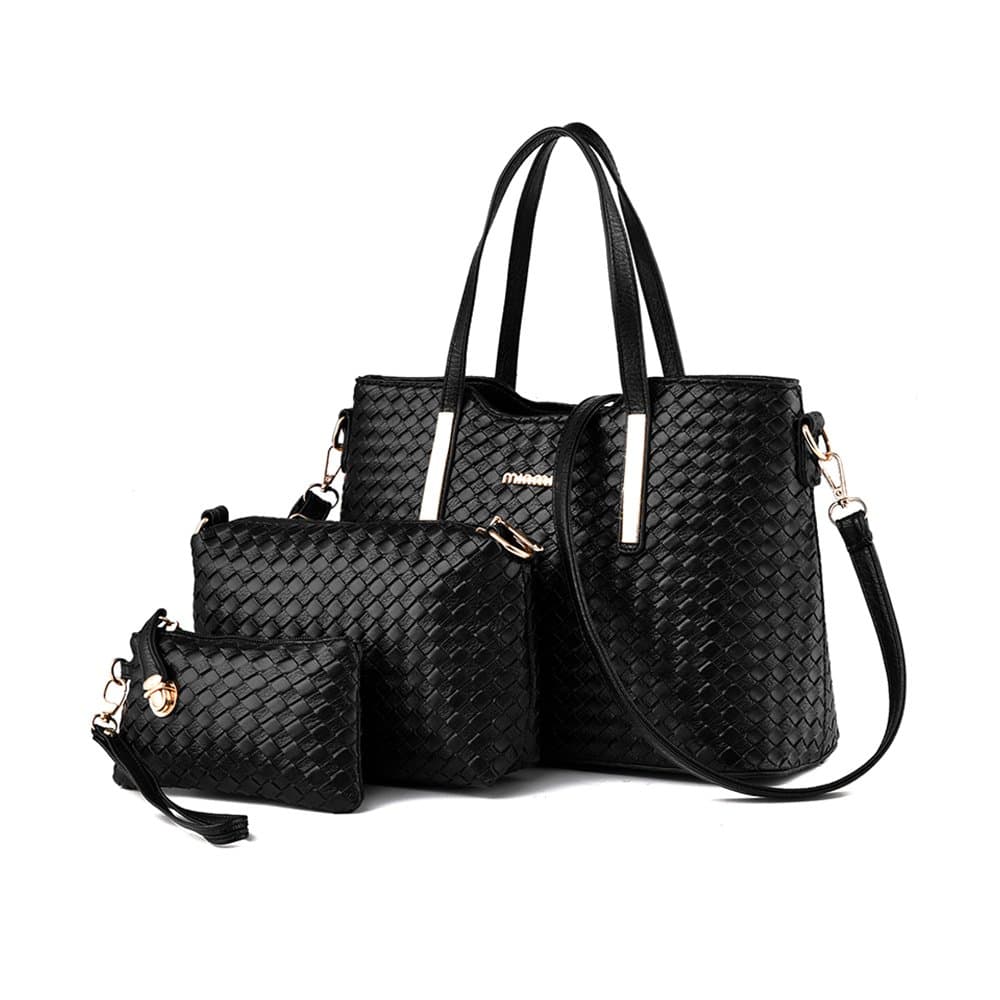 Ladies PU Leather Shoulder Bags Totes Handbags with Matching Wallet Purse 3 Pieces Set for Women