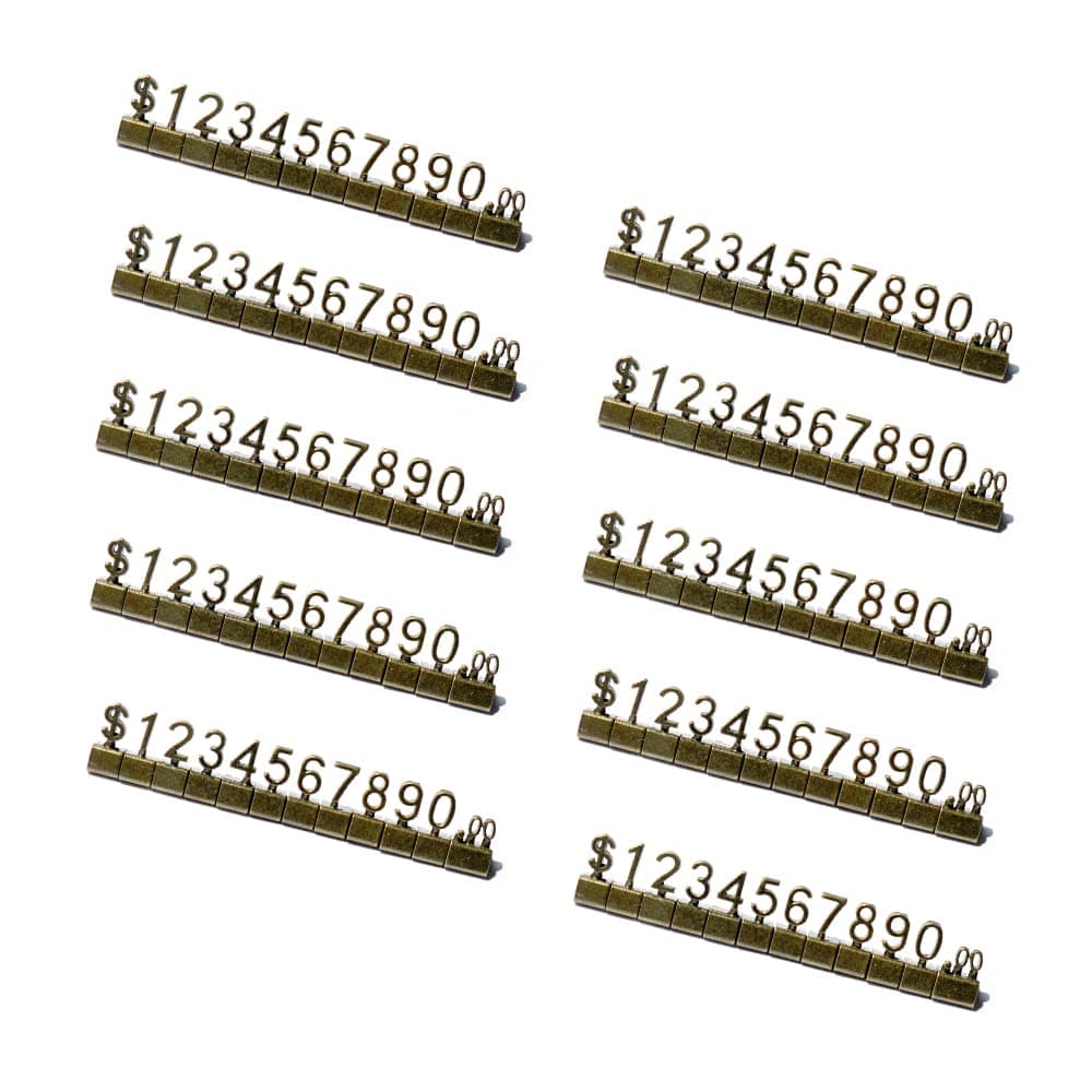 Mollytek 10 Sets Price Cubes Blocks Numbers Glod Metal Price Tag for Jewelry Display Counter Stand Adjustable Assembly Mini Dollar Signs for Retail Shop (Bronze)
