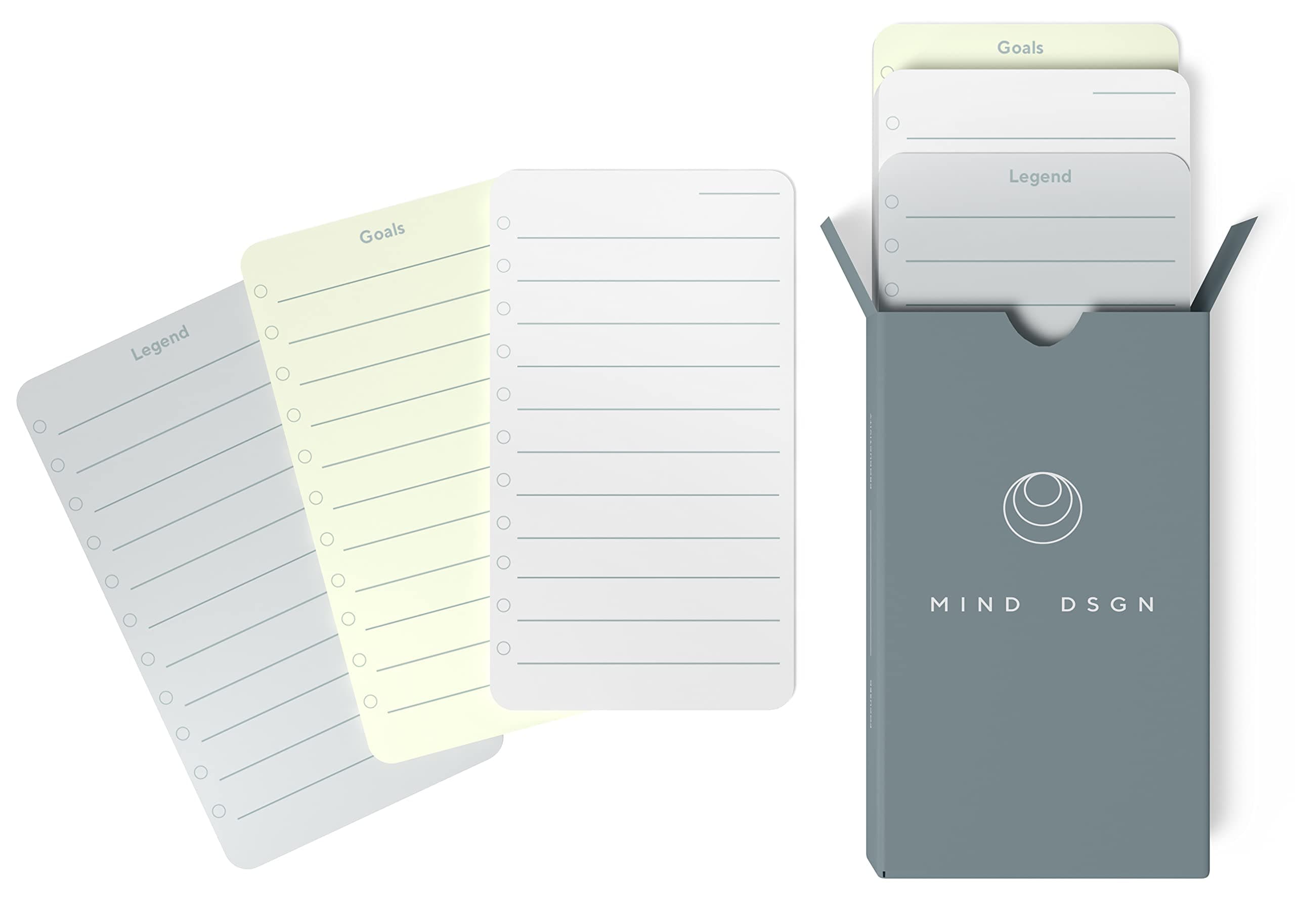 Mind Design Undated Daily Productivity To Do List Cards - 60 To-Do List Cards, 10 Goal Setting Cards - Daily Checklist Cards and Note Pads - Simple and Effective Analog System