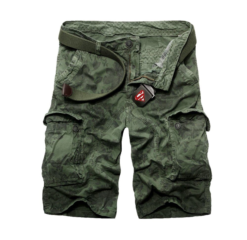 Tonwhar Men's Vintage Camouflage Relaxed Fit Summer Cargo Short (33, Green)