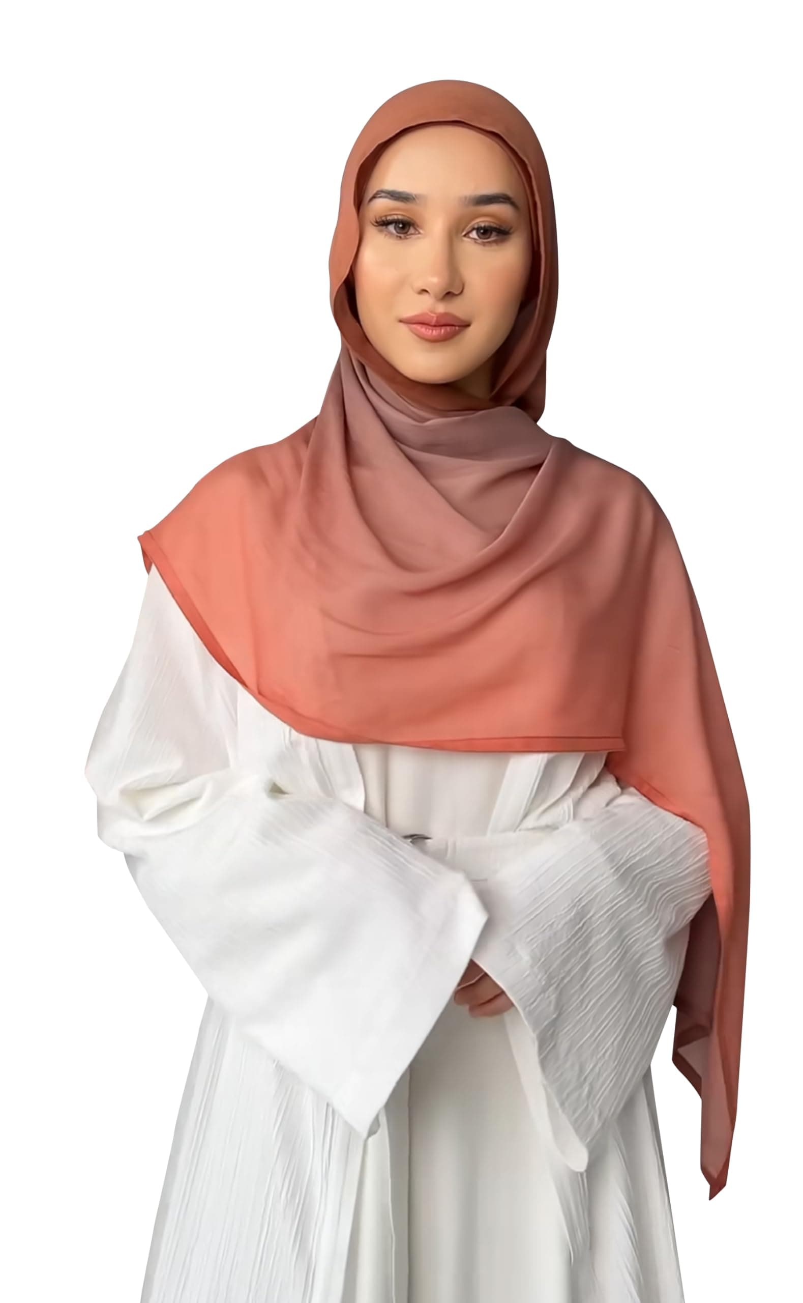 TxmoutGradient Hijab for Women, Modal Hijab, Scarf for Women, Hijabs for Muslim Women (Brown - Coral), Brown - Coral, Único