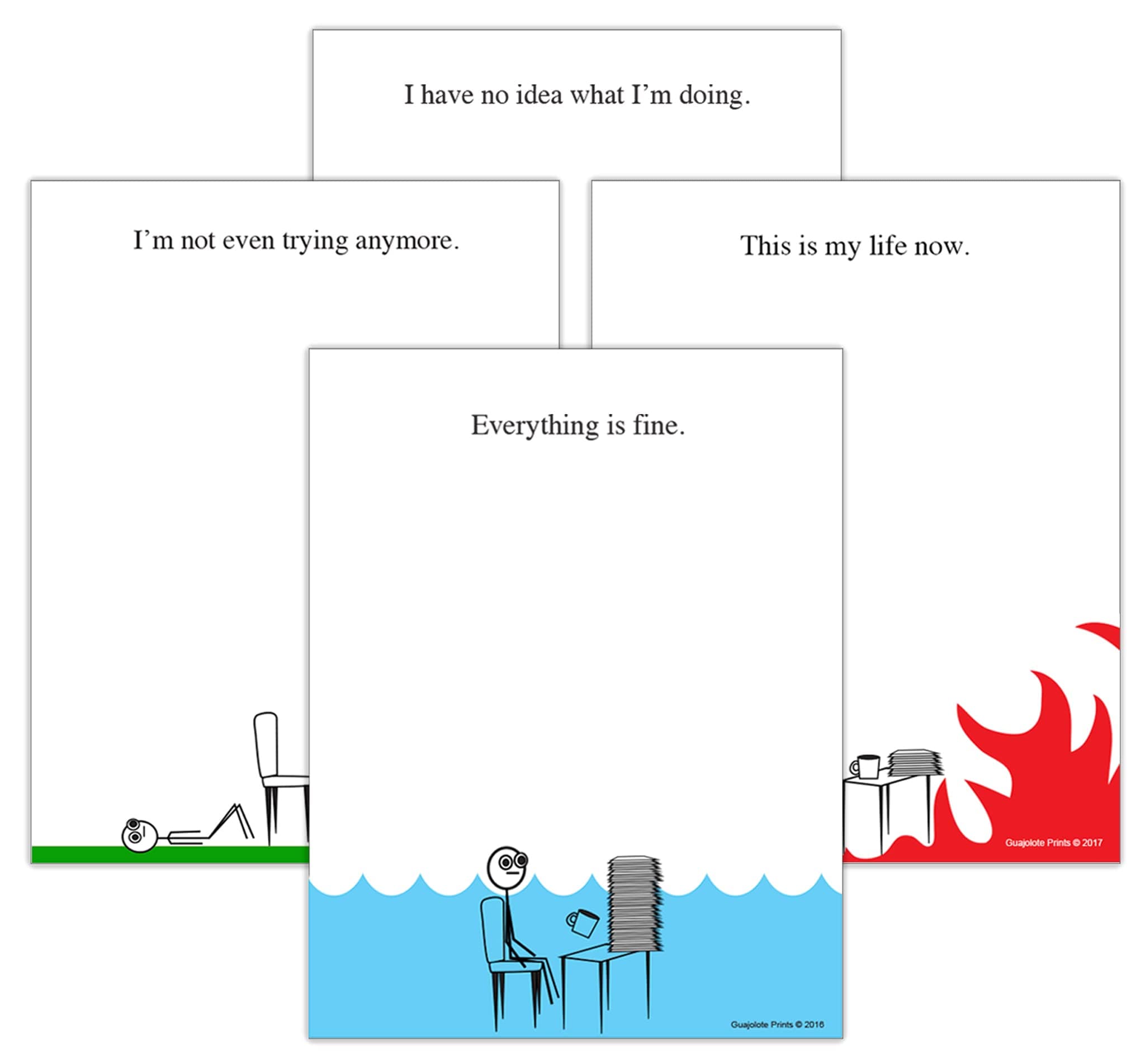 Funny Novelty Memo Pads Bundle (4 Items) Everything is Fine, This is my life Now, I have no idea what I'm doing, and I'm not even trying anymore