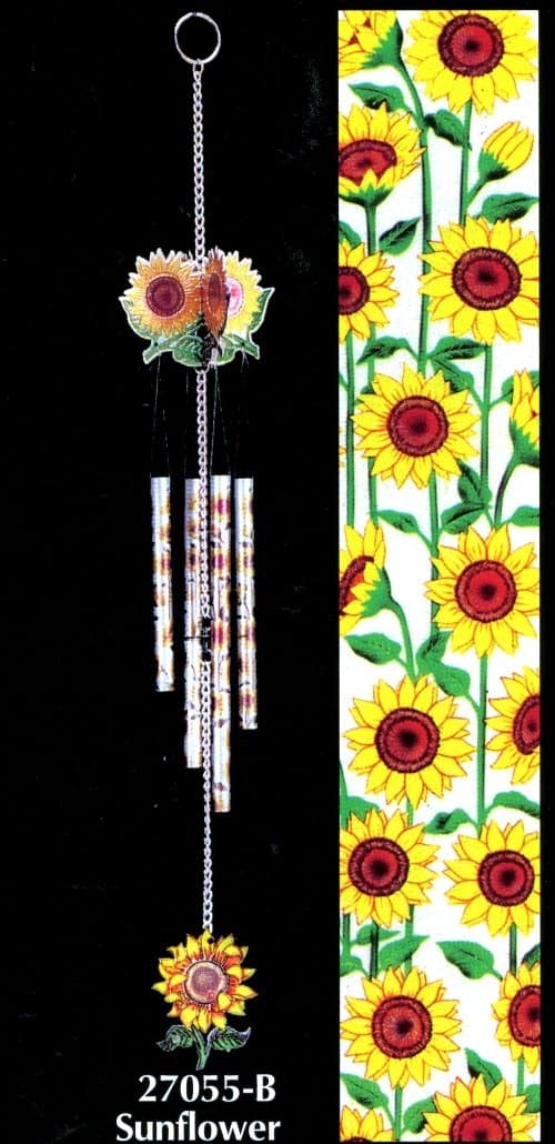 Bright Happy Sunflowers 3D Round Top Colorful Laser Cut 4 Tube Wind Chime 20 Inches
