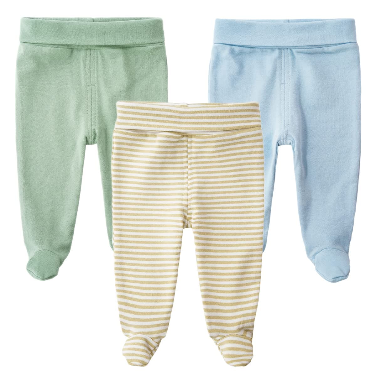 Teach Leanbh Infant Baby 3 Pack Footed Pants Cotton High Waist Casual Leggings