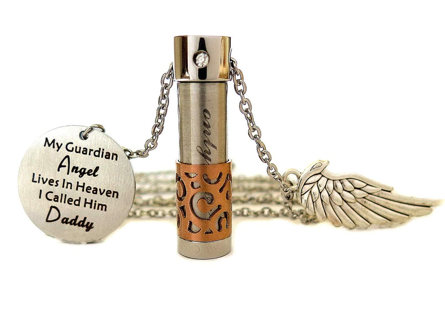owilladesign Dad Memorial Jewelry My Guardian Angel Lives in Heaven I Called Him Daddy Cremation Urn Ashes Memorial Stainless Steel Pendant Necklace