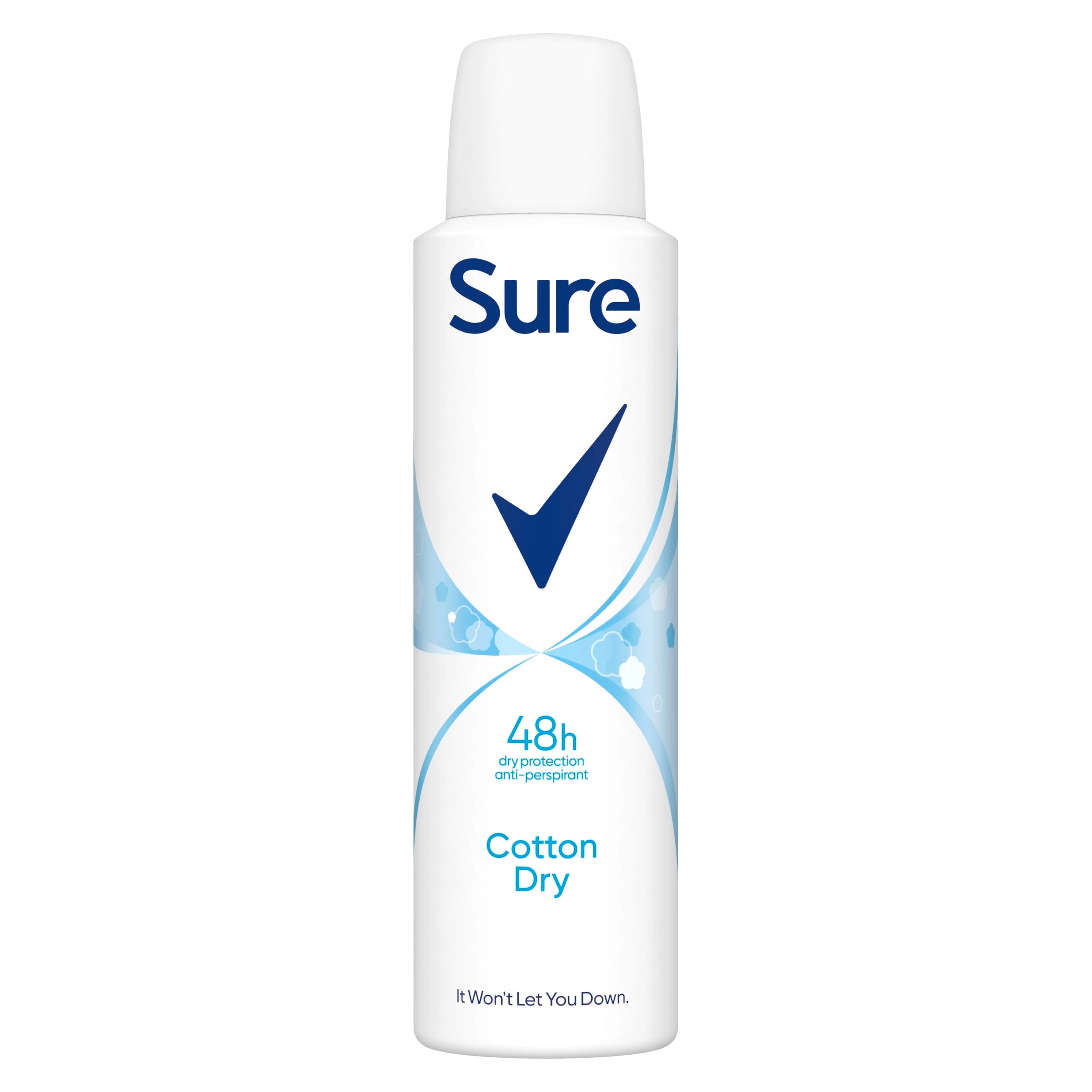 Cotton Dry Anti-Perspirant Aerosol Women's Deodorant Spray with a clean fragrance inspired by fresh cotton sheets for 48 hour protection against sweat and odour 6x 150 ml