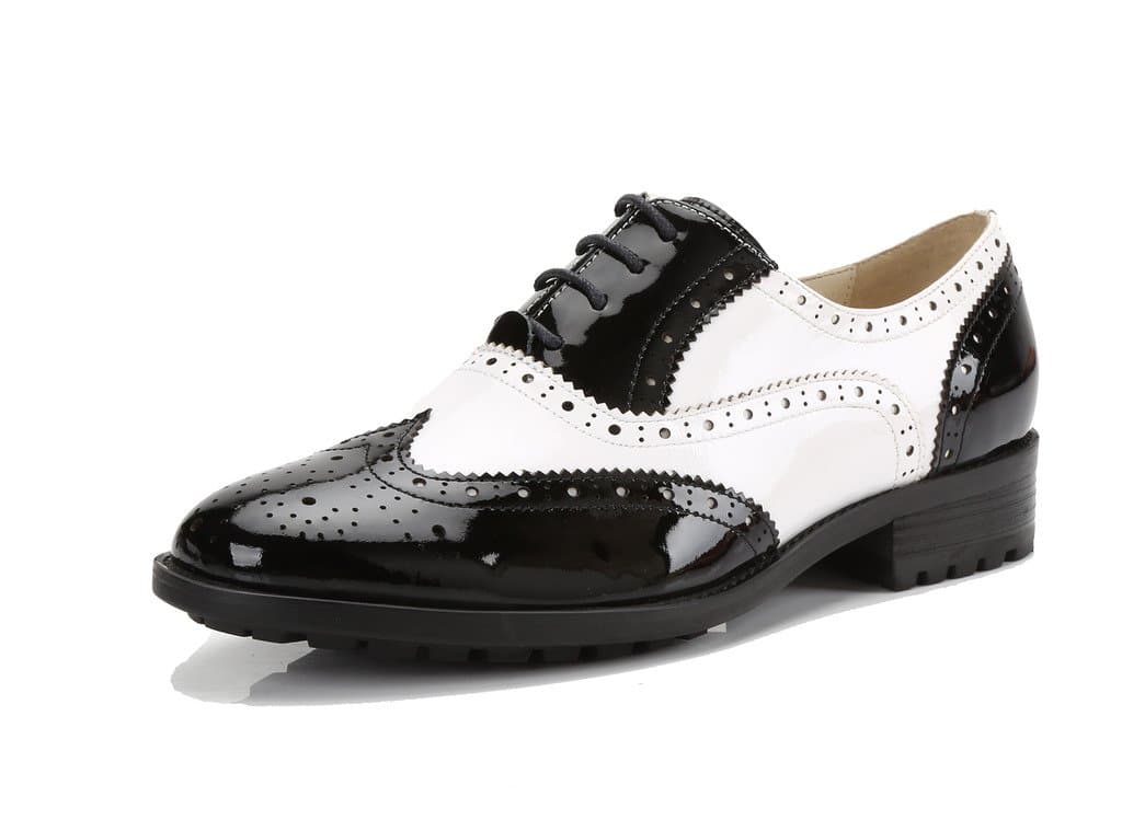 U-lite Women's Perforated Lace-up Wingtip Close Front Leather Flat Oxfords Vintage Oxford Shoes