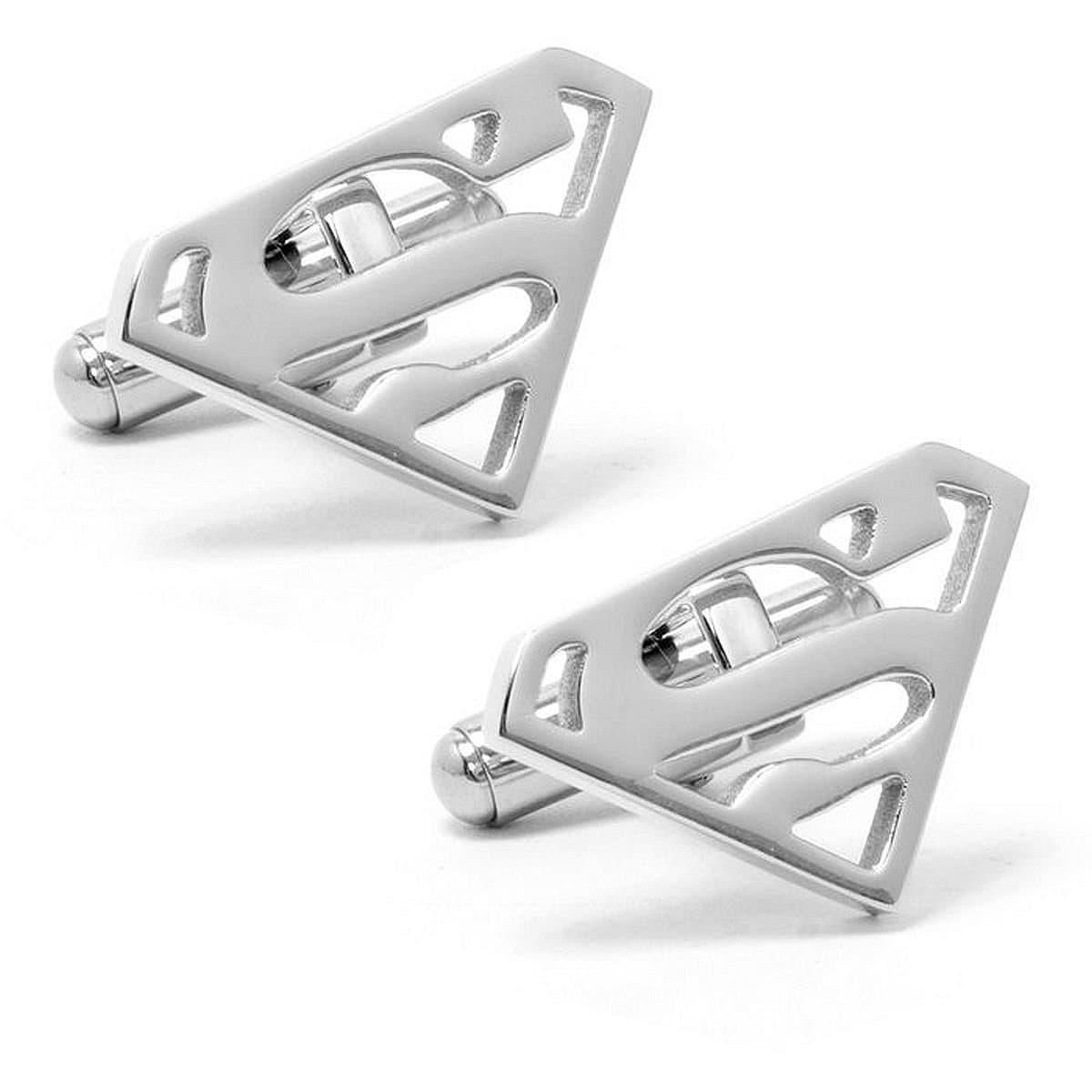 DC Comics Stainless Steel Superman Logo Die-Cut Cufflinks w/ Gift Box (Silver)