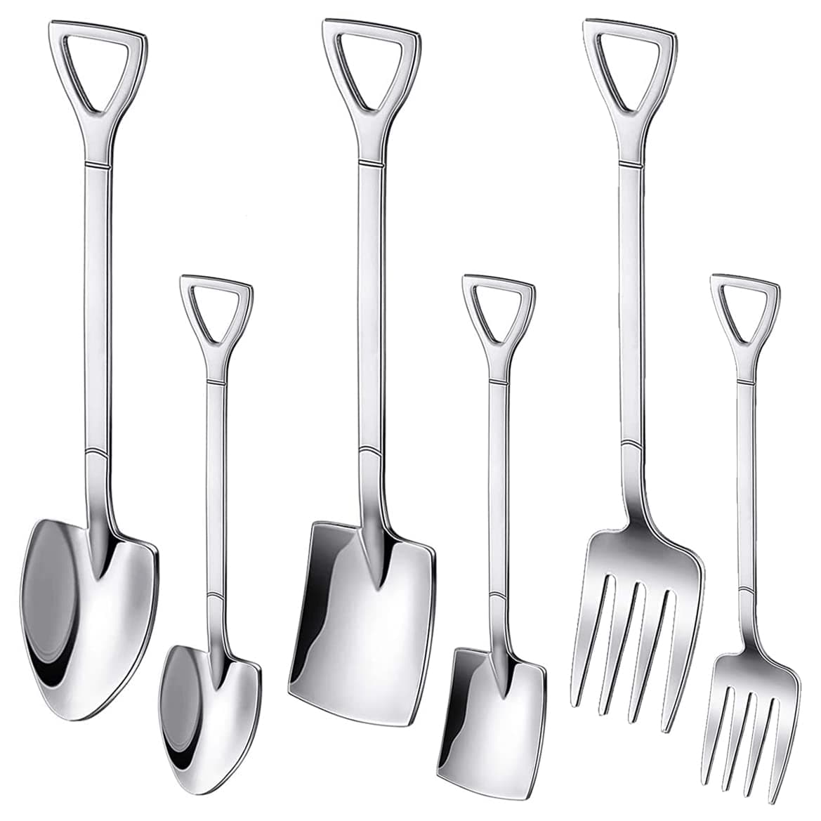 6 Pcs Shovel Spoon, Stainless Steel Latte Spoons, Novelty Teaspoons Coffee Tea Ice Cream Dessert Spoons for Kitchen and Party