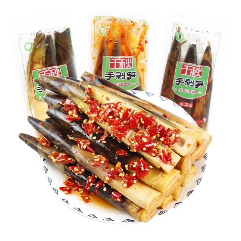 Hand peeled bamboo shoots 230g/pack，Pickled pepper Crispy Bamboo shoots,spicy chinese snack,fresh mountain pepper bamboo shoots, spicy strips ，snacks (Mix and Match Taste,1 pack)