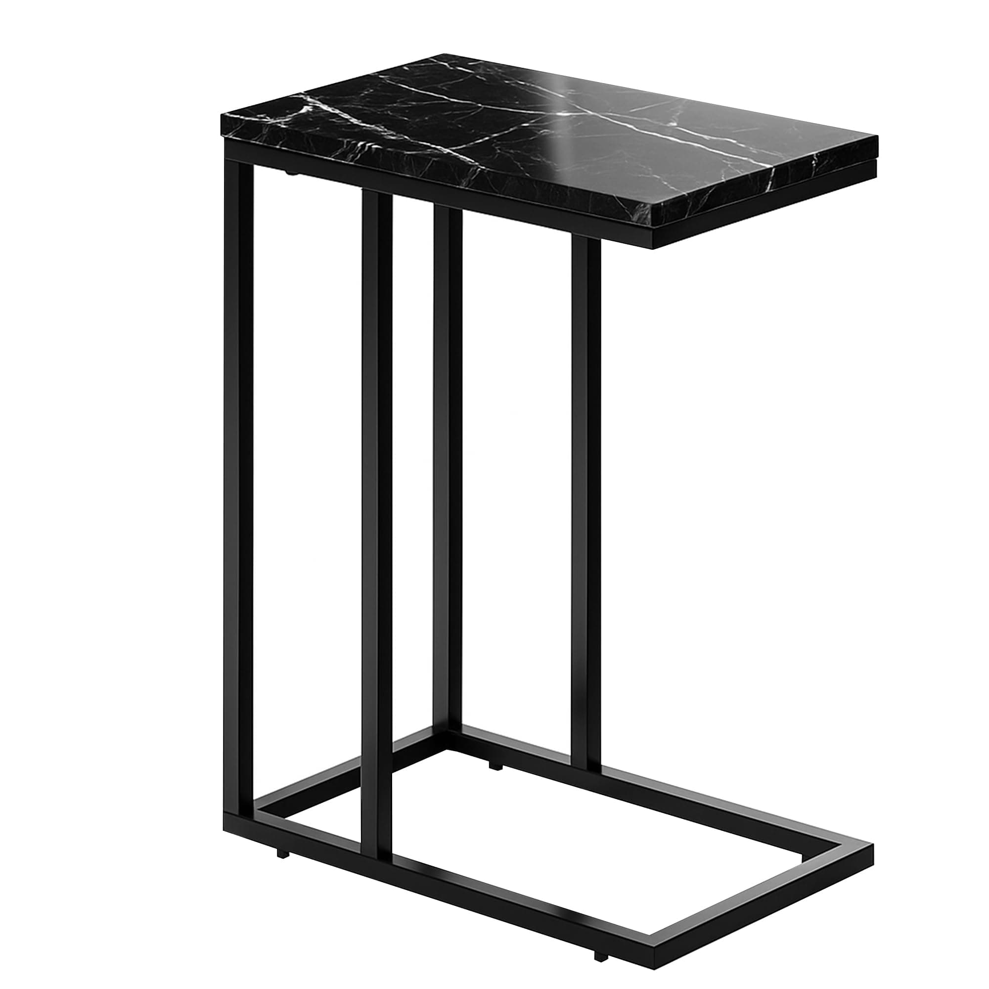 SG Traders C Shaped Side Table Coffee Table End Table Under Sofa Living Room Table Snack Laptop Holder Stable Metal Frame for Bedroom Office Sofa Bed Side Table Easy to assemble (Black Marble Effect)