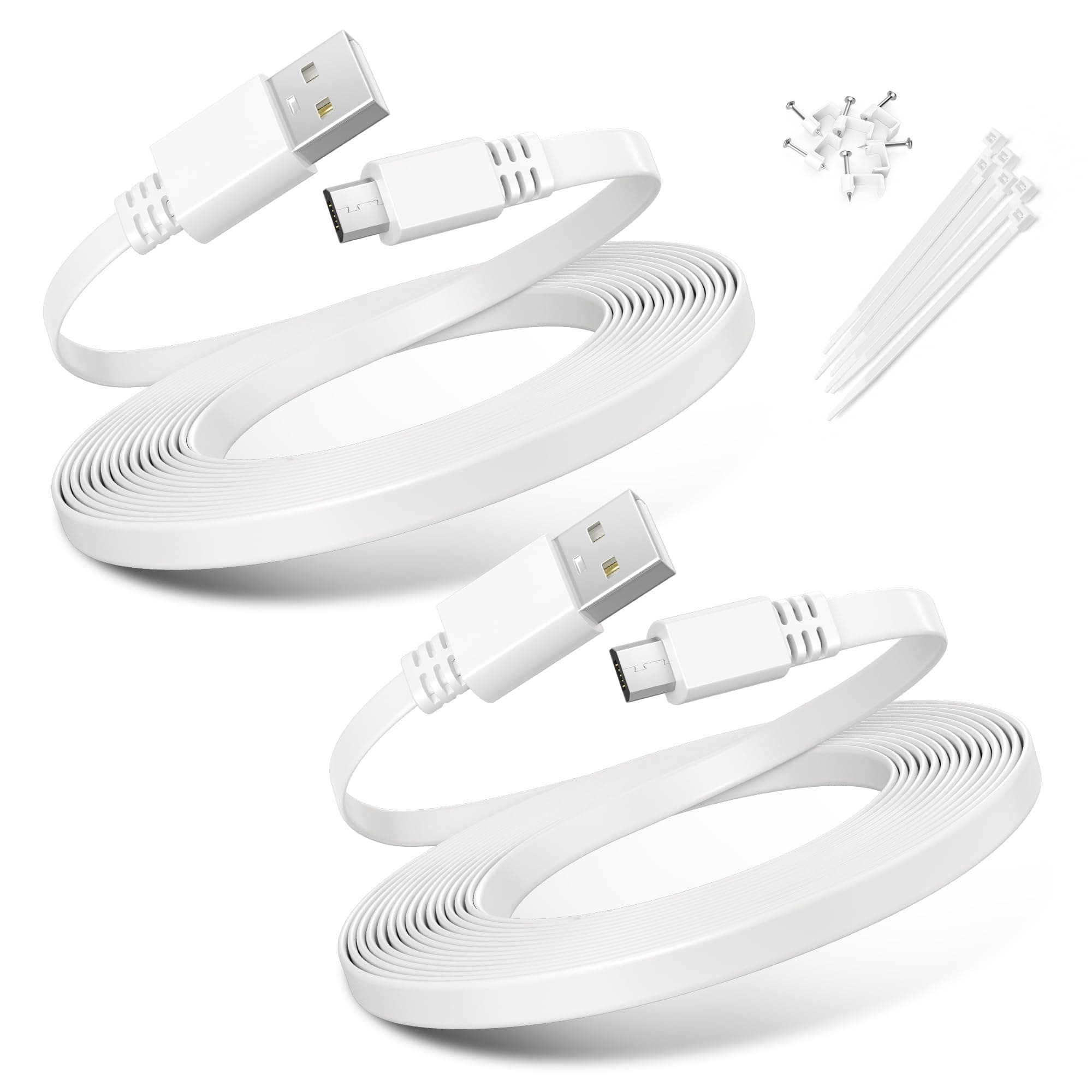 BASESAILOR Micro USB Power Cable 9M/2Pack,Flat Micro USB Charging Power Cord,Charger for Wyze Cam V3,Pan V4,Nest Yi,Blink XT XT2 Outdoor/Indoor 3 3rd,Arlo Q,Zmodo,Furbo Dog,Netvue,Xbox One Controller