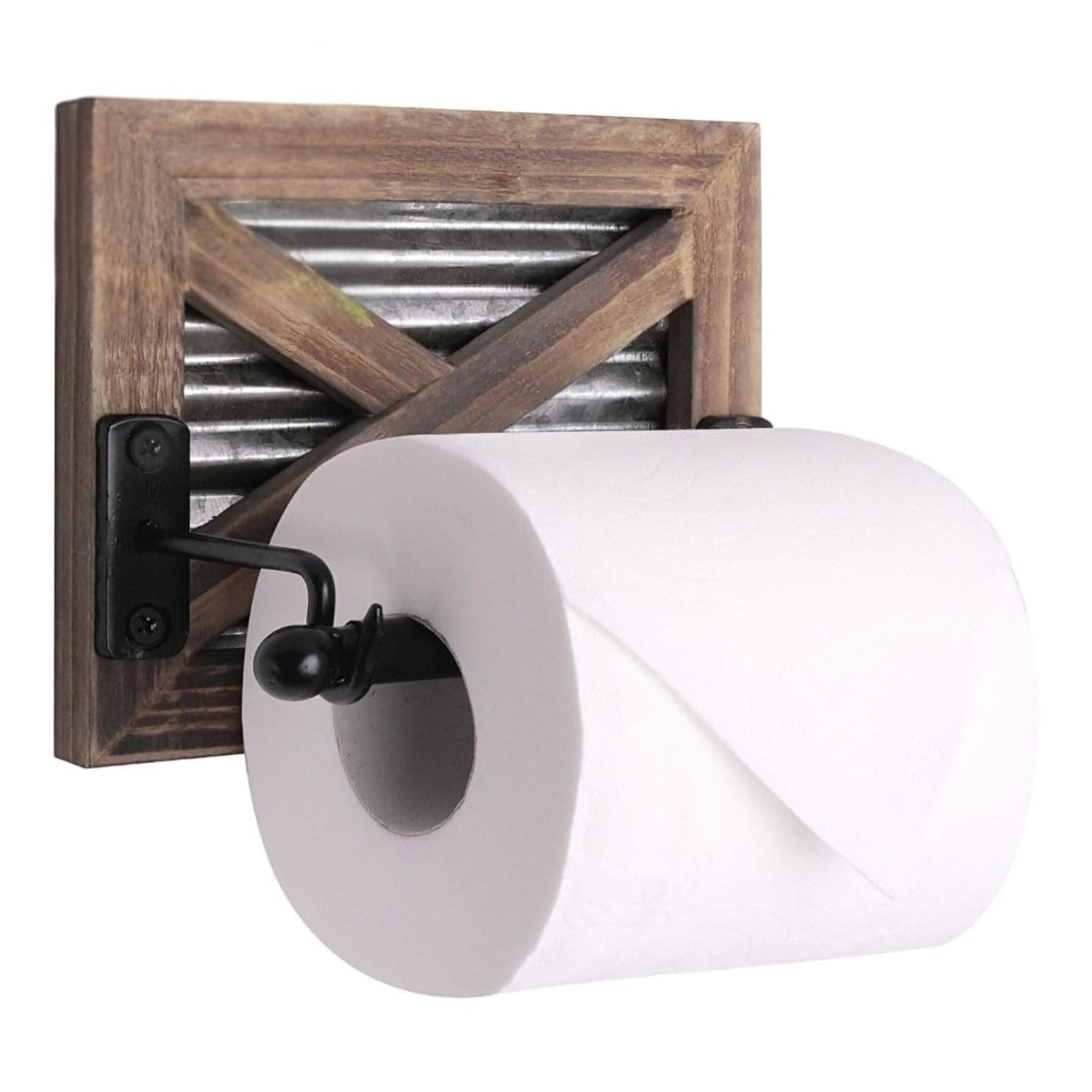 Autumn Alley Rustic Farmhouse Toilet Paper Holder Wall - Farmhouse Bathroom Country Decor Accessories with Warm Brown Wood, Galvanized Metal & Black Adds Western Decor Charm