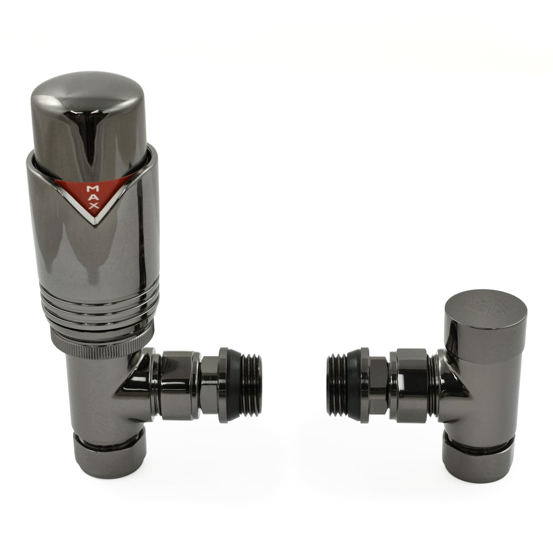 Realm Thermostatic Radiator Valve Set - Black Nickel Radiator Valves inc. Angled TRV & Lockshield