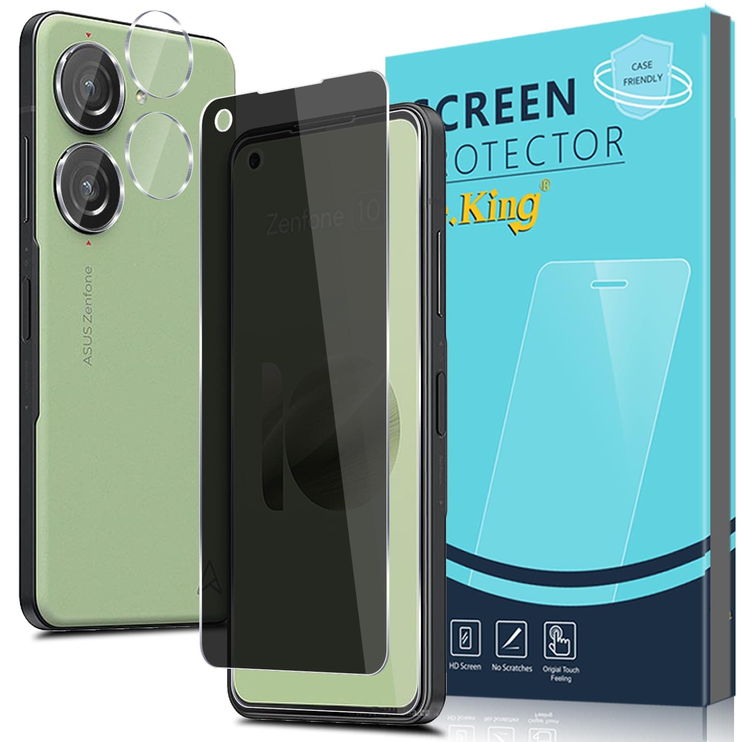 Zeking [2+2 Pack for Asus Zenfone 10 (2023) Privacy Tempered Glass Screen Protector and Camera Lens Protector, Anti-Spy[Anti-Scratch] HD Clarity 9H Hardness[Bubble Free]