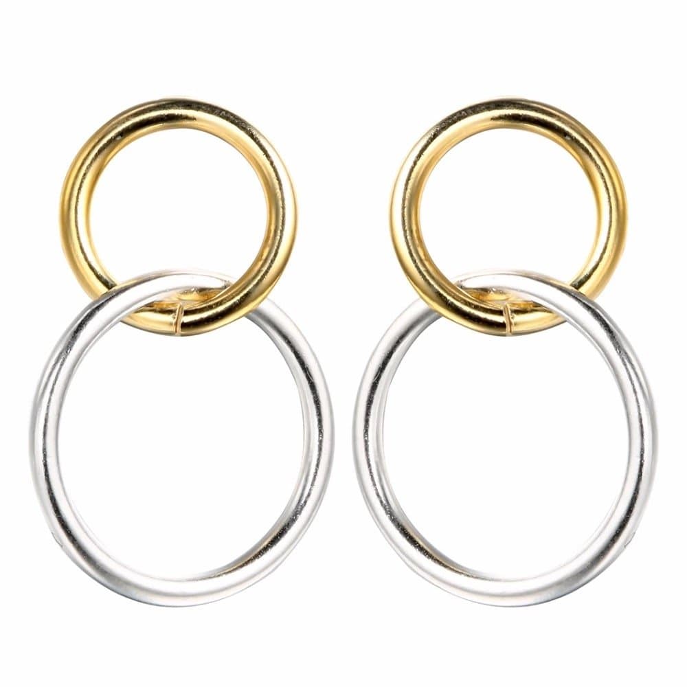 Iszie925 Sterling Silver Earrings, Circle Hoop Drop Dangle Stud Earrings (18k gold plated)