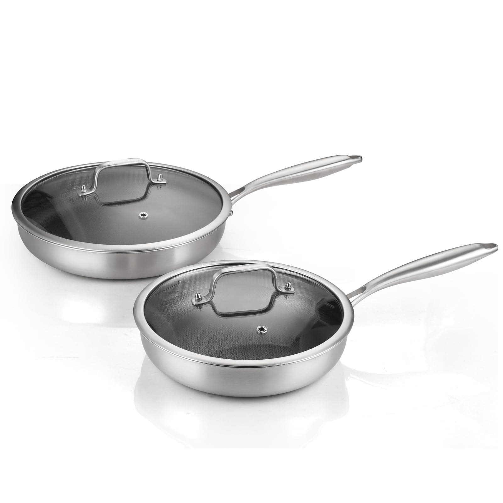 DELARLO Tri-Ply Stainless Steel 10" 12" Frying Pan Set With Lid Nonstick Large skillet, Oven safe induction Chef's Pan,Pots and Pans Set Suitable for All Stove Efficent Fast Even Heating