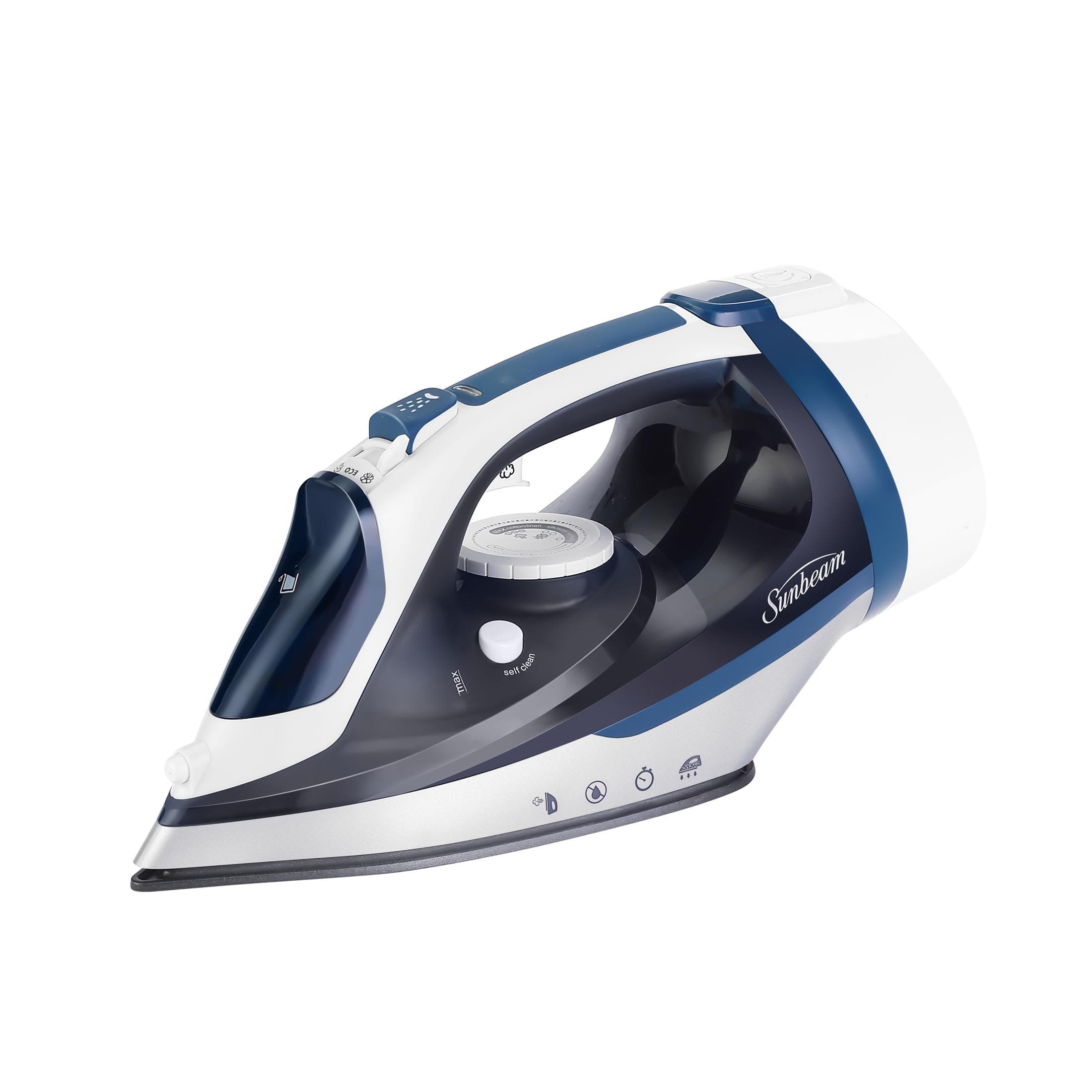 1700W Steam Iron, 8' Retractable Cord, Variable Temperature Select, Non-Stick Soleplate, Dual Spray Mist, Horizontal or Vertical Shot of Steam Feature, 3-Way Auto-Off, Blue and White