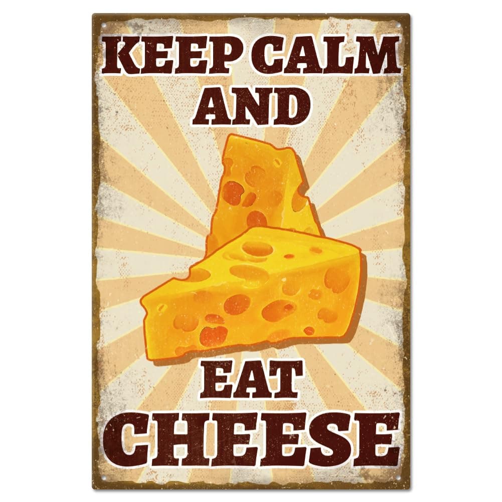 GLOBLELAND "Keep Calm and Eat Cheese" Vintage Metal Tin Sign Plaque Poster 8×12inch Retro Metal Wall Decorative Tin Signs for Home Kitchen Bar Coffee Shop Club Orchard Decoration