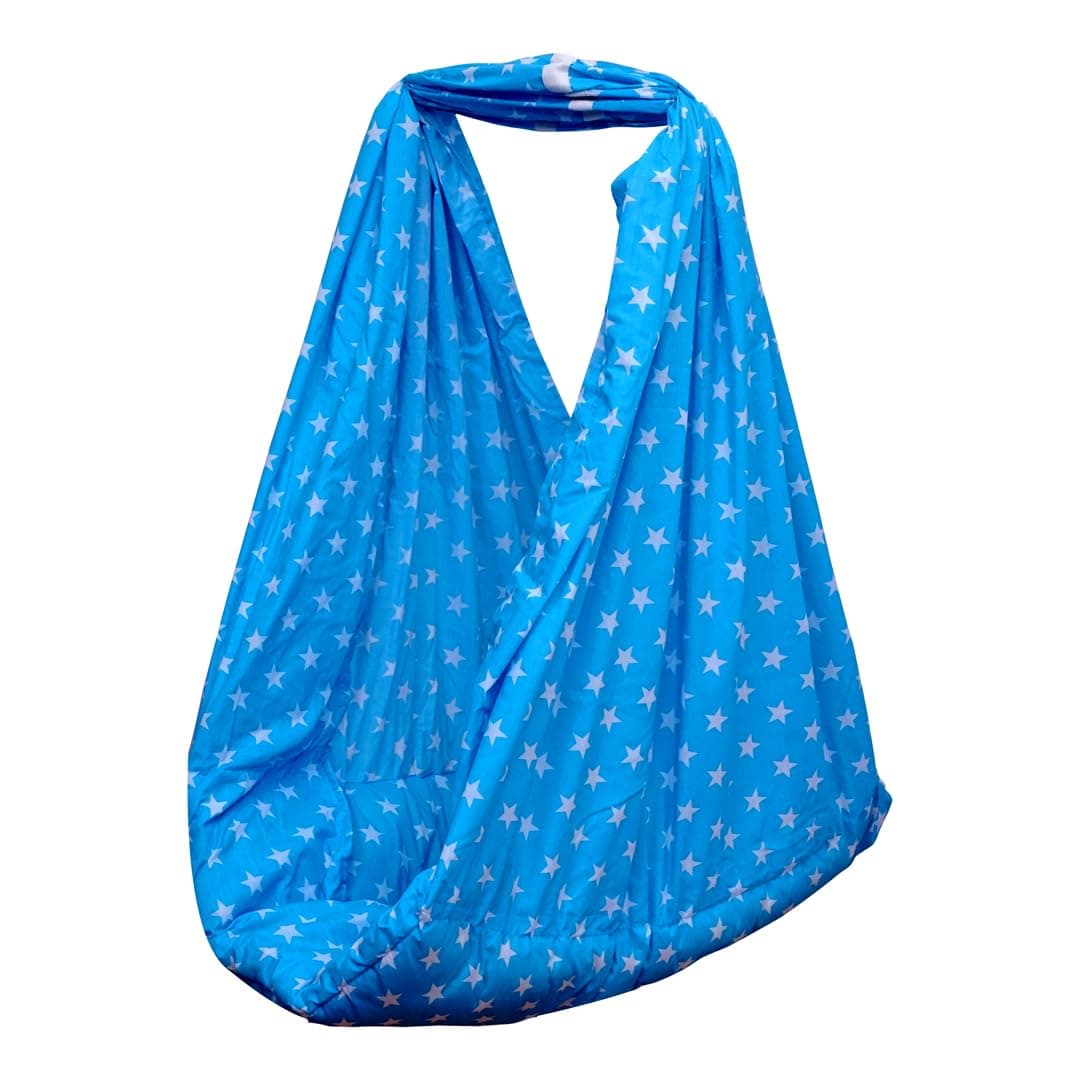 Little Chime New Born Baby Cotton Non Detachable Bed Cradle/Cradle/Jhula/Jhoola/Cotton Cradle Cloth with Mosquito Protection Net (Blue)