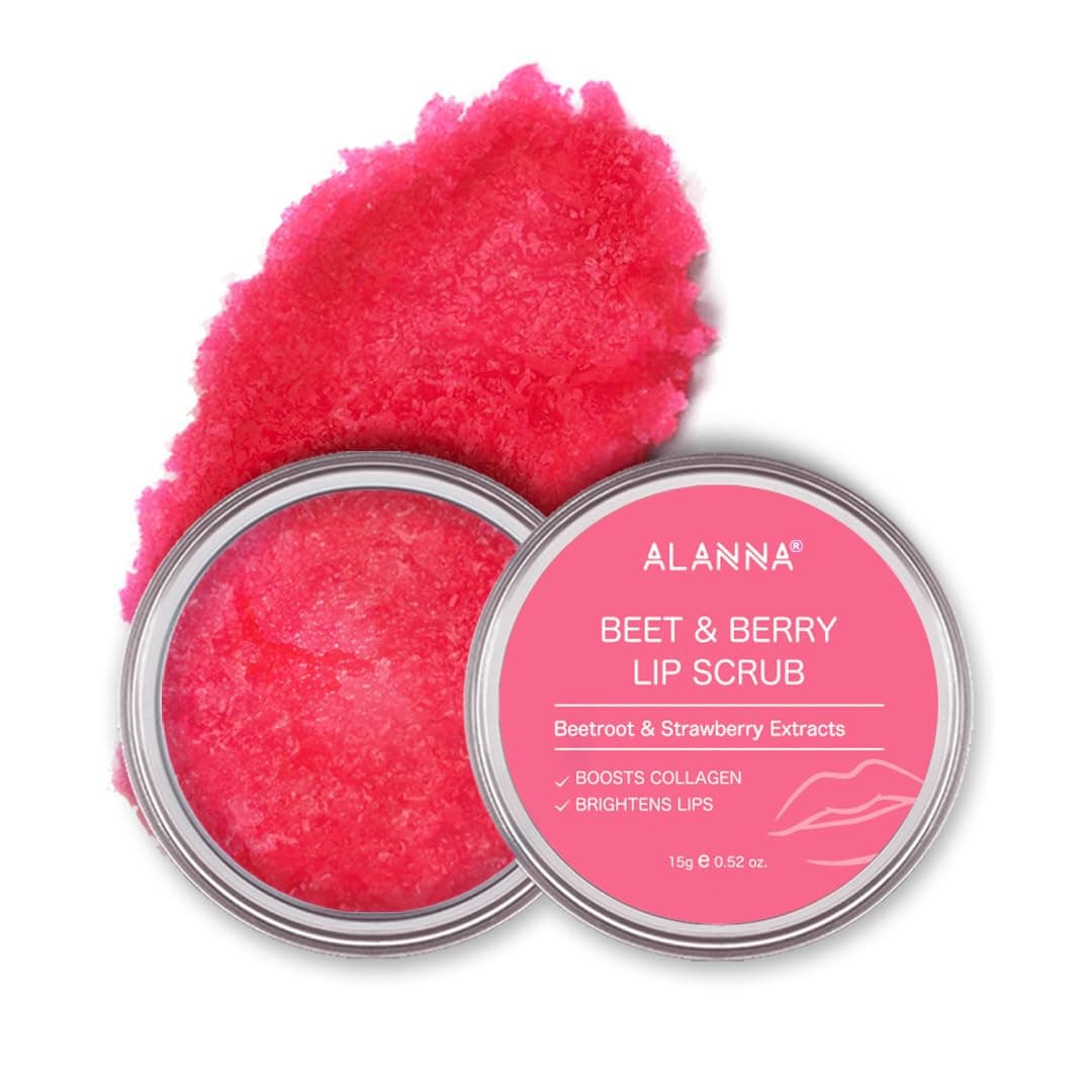 ALANNA Beet & Berry Lip Scrub | Gentle Exfoliating Lip Care for Dark, Pigmented & Dry Lips | Reveals Soft, Smooth Lips | With Beetroot & Strawberry Extracts | Ideal Pre-Lip Gloss Prep