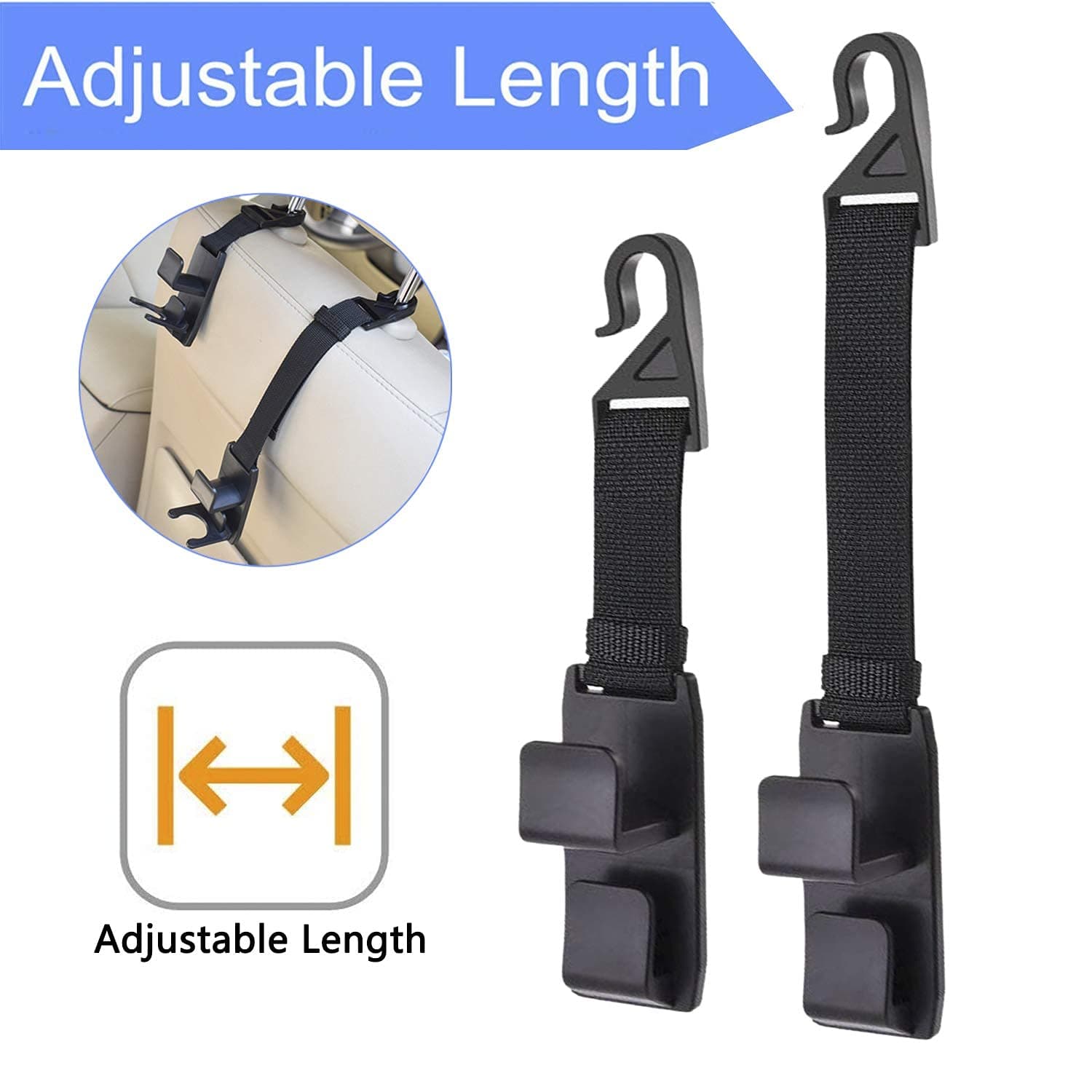 Universal Headrest Hooks for Car Vehicle, Portable Back Front Seat Headrest Hanger Holder Hook Car Seat Organizer with Bottle Holder for Storage Purse, Backpack, Handbag, Coat and Grocery Bag (2 Pack)